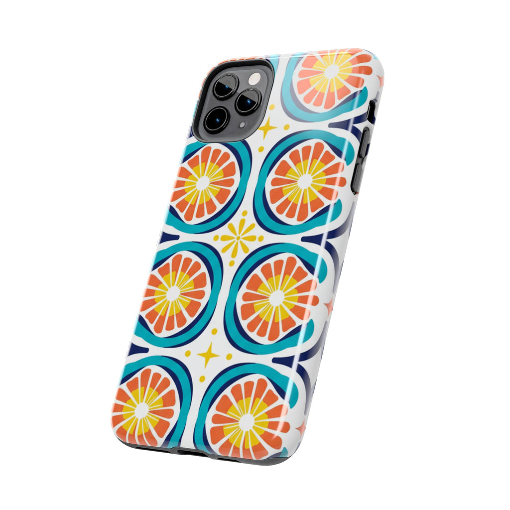 Citrus Tile Tough Phone Case — Colorful Retro Orange Slice Pattern