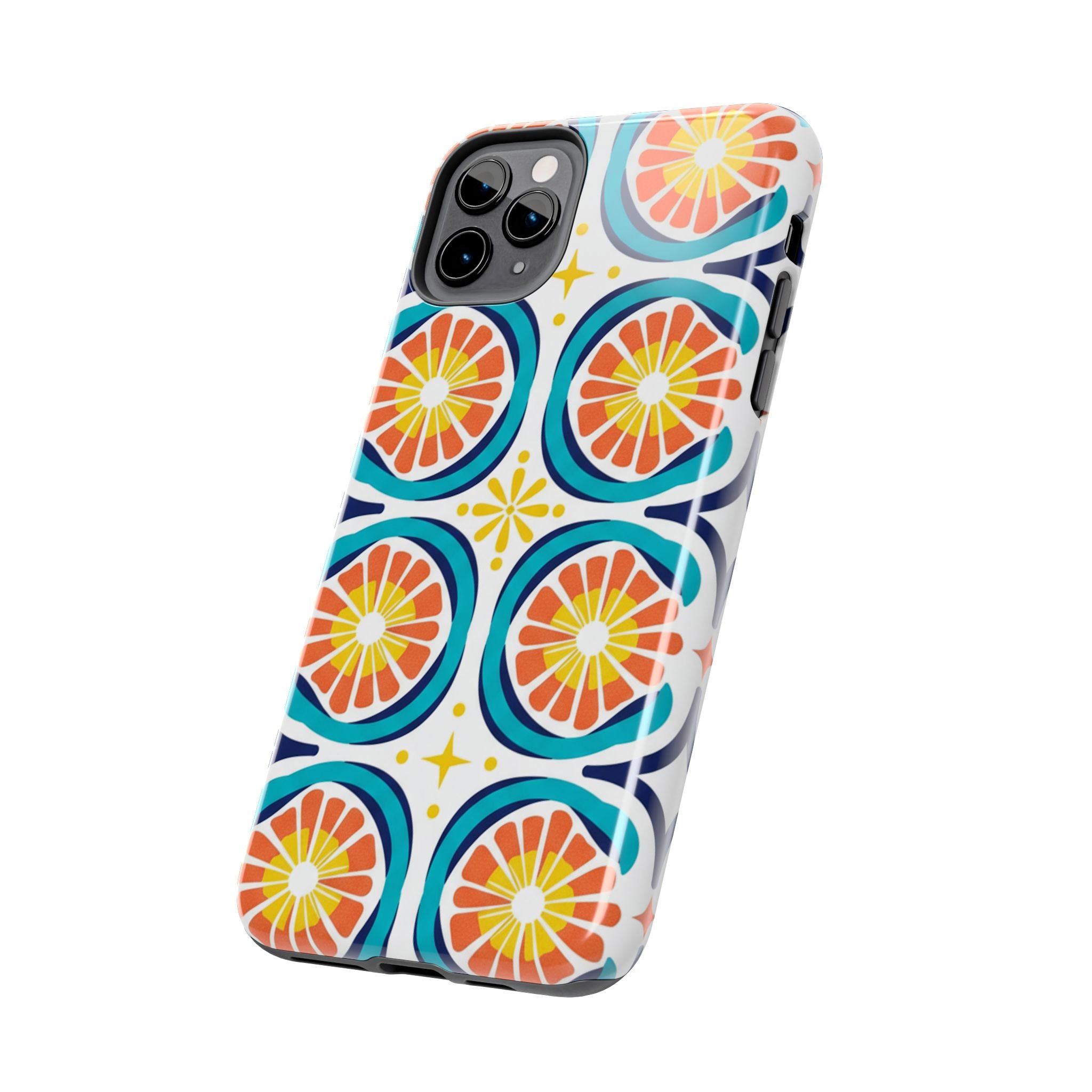 Citrus Tile Tough Phone Case — Colorful Retro Orange Slice Pattern
