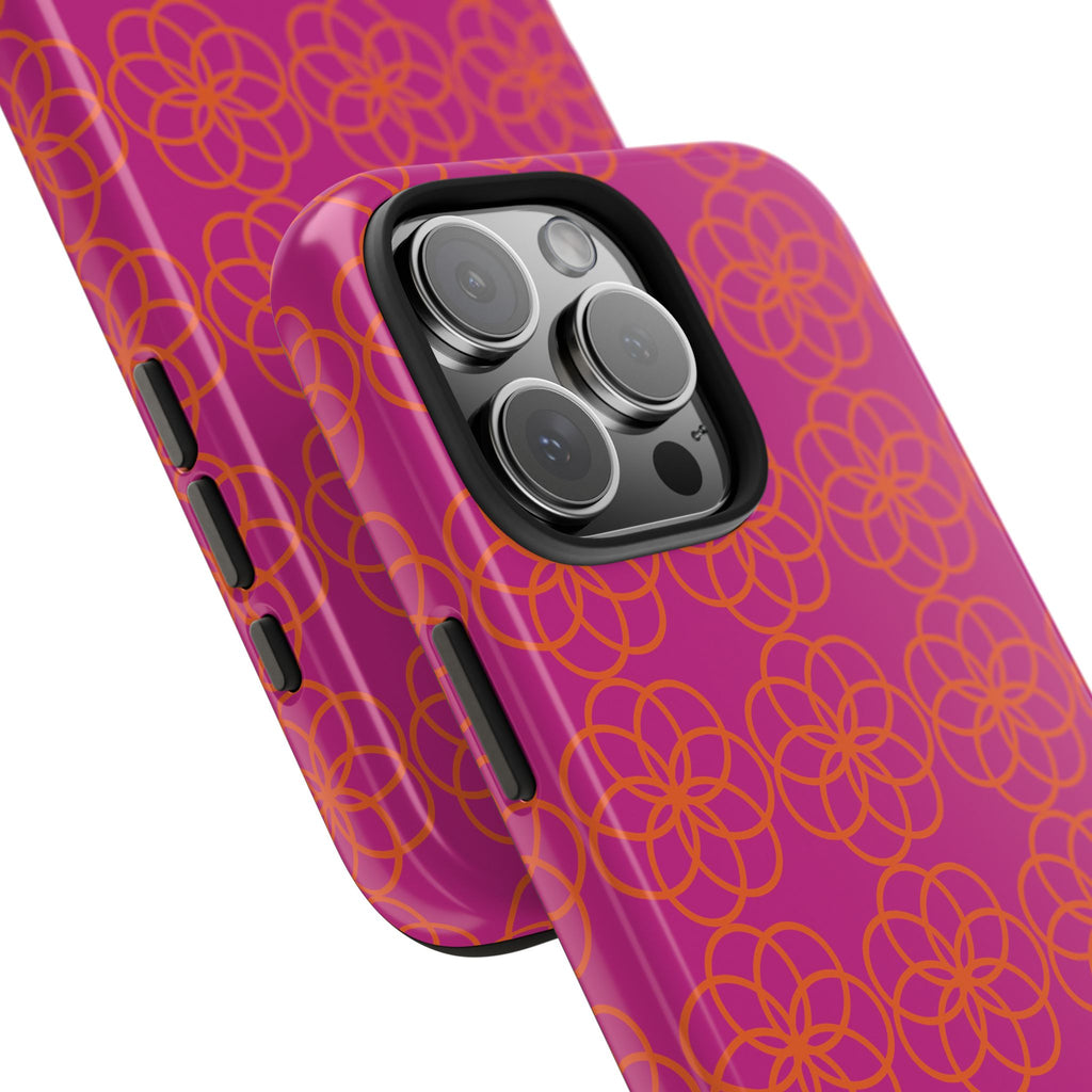 Floral Geometric Tough Phone Case — Pink & Orange Patterned Protective Cover