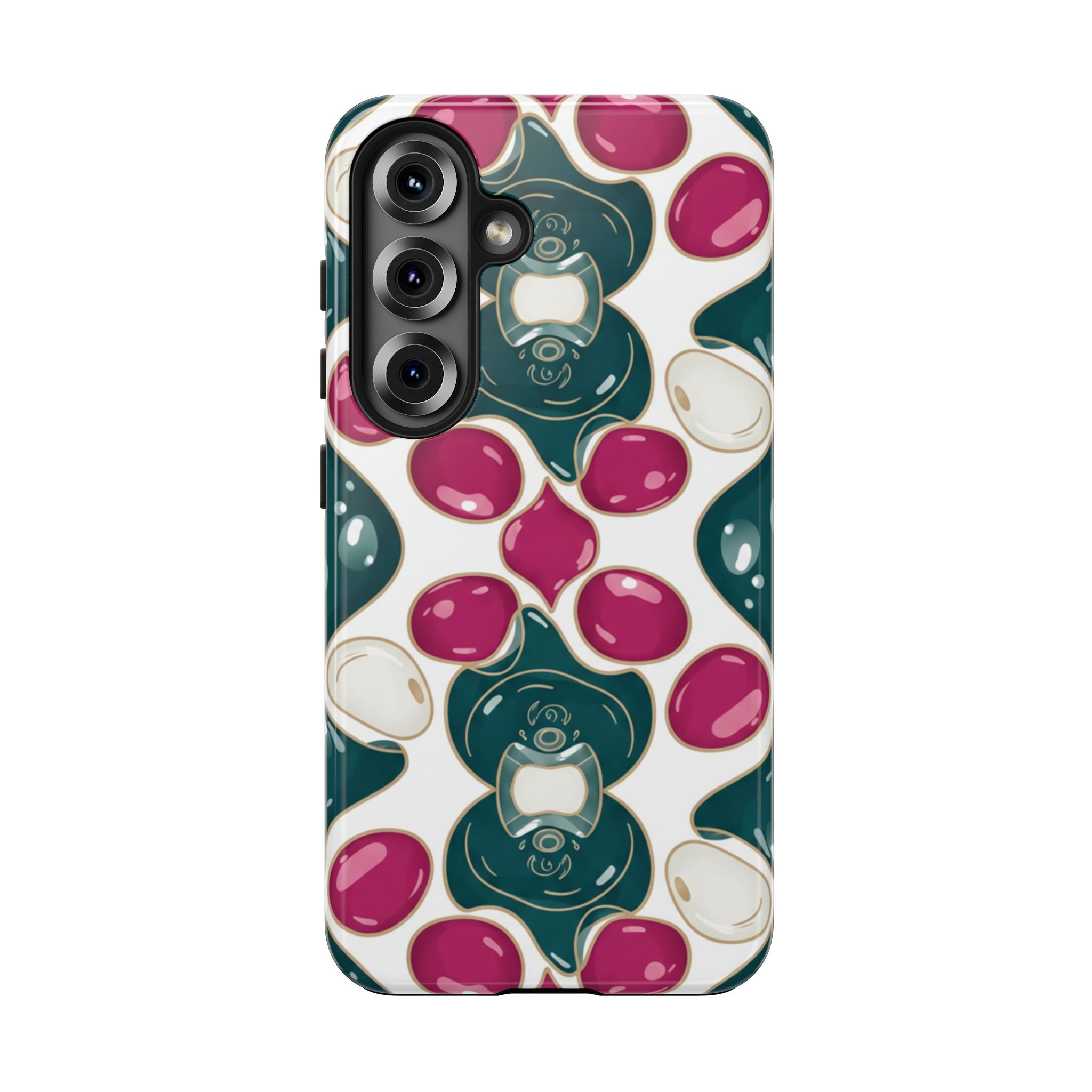 Floral Jewel Pattern Tough Phone Case — Teal & Fuchsia Protective Cover