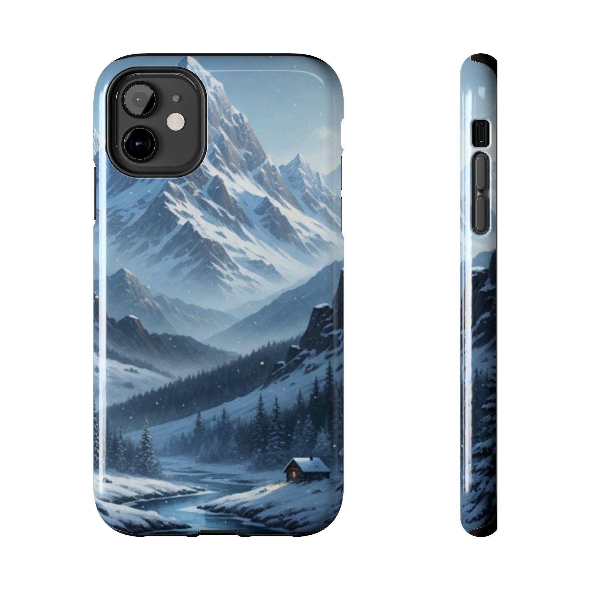 Tough Phone Case — Snowy Mountain Cabin Landscape Protective Phone Cover