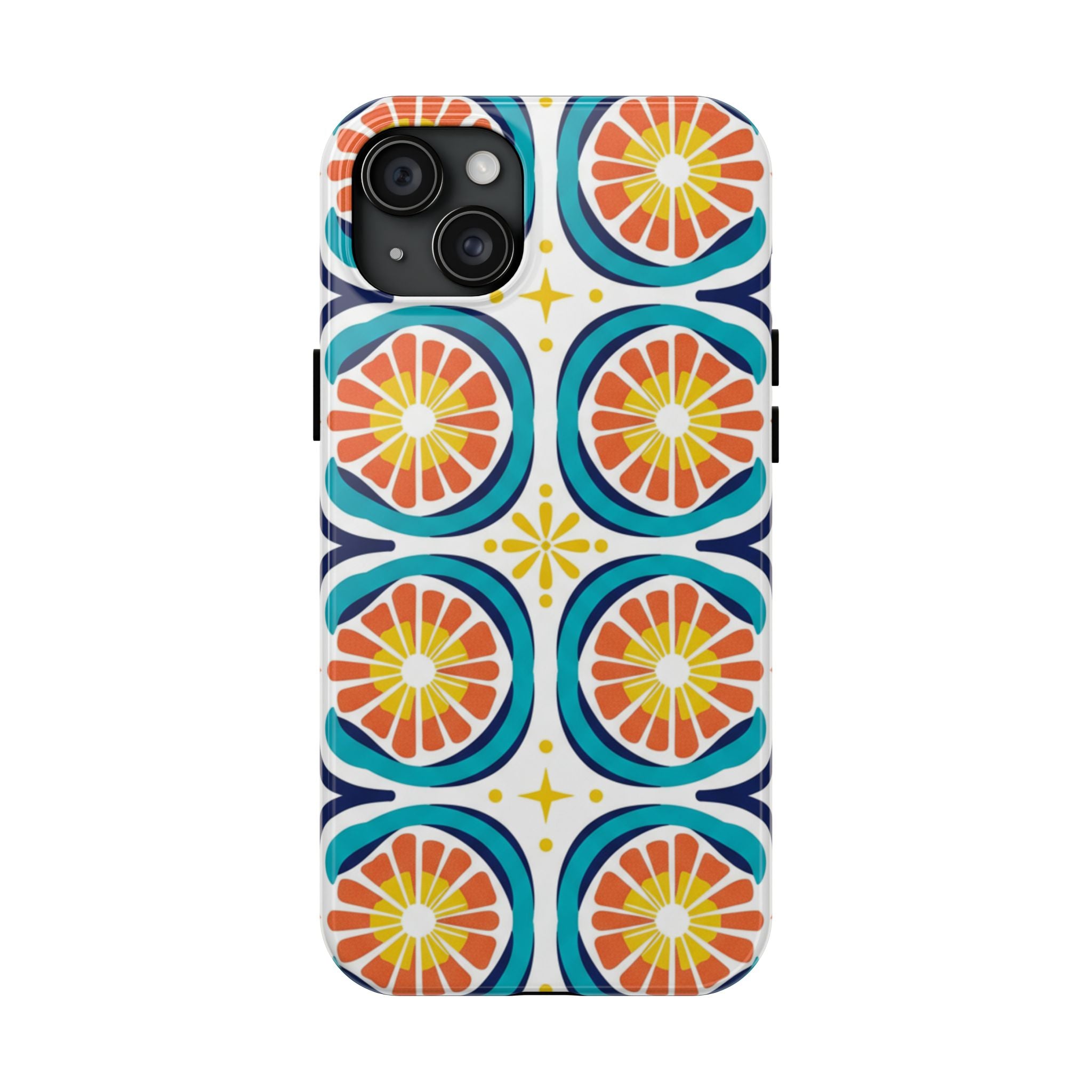Citrus Tile Tough Phone Case — Colorful Retro Orange Slice Pattern