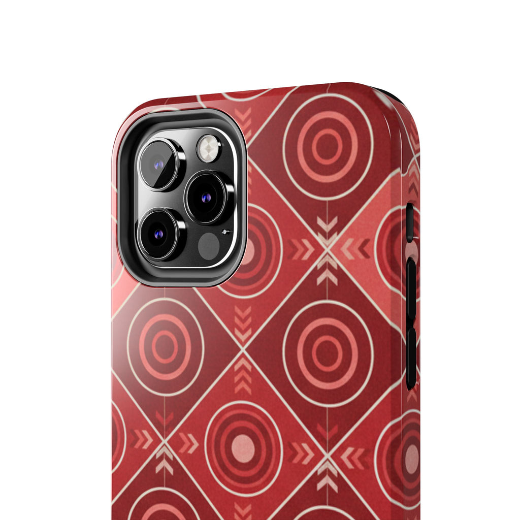 Red Geometric Target Pattern Tough Phone Case — Protective Abstract Retro Design