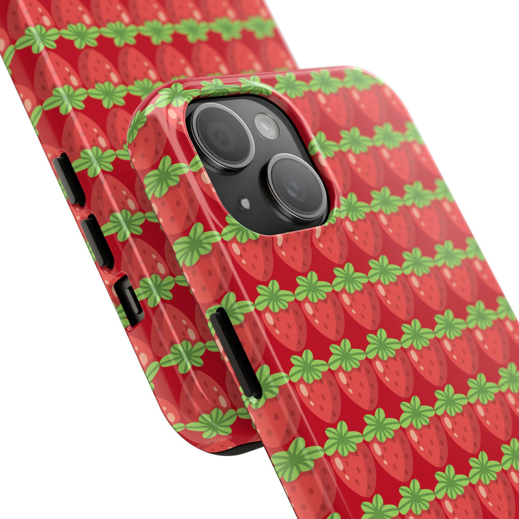 Strawberry Pattern Tough Phone Case — Cute Red Fruit Protective Cover