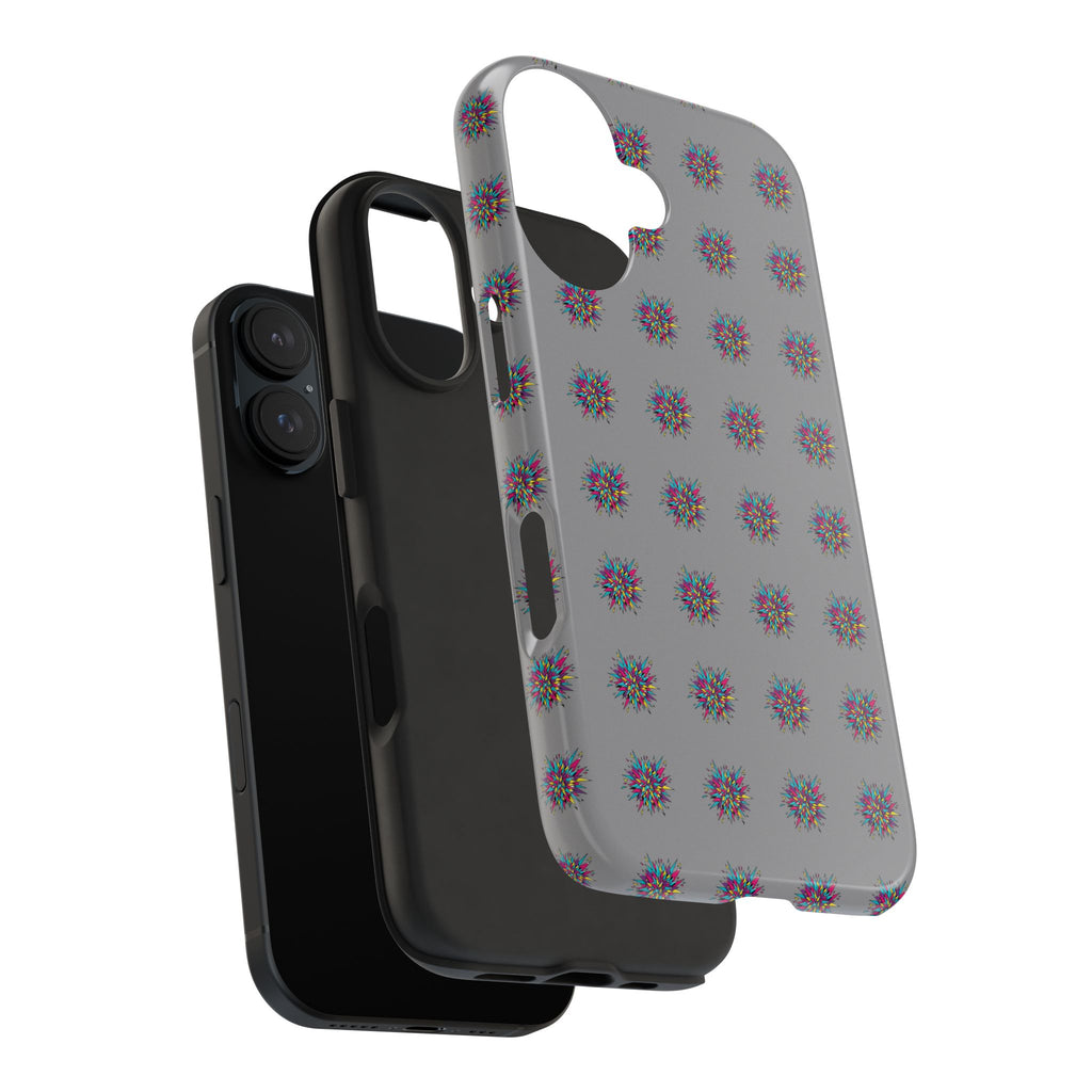Tough Phone Case — Abstract Floral Burst Pattern on Gray (Protective Slim Fit)