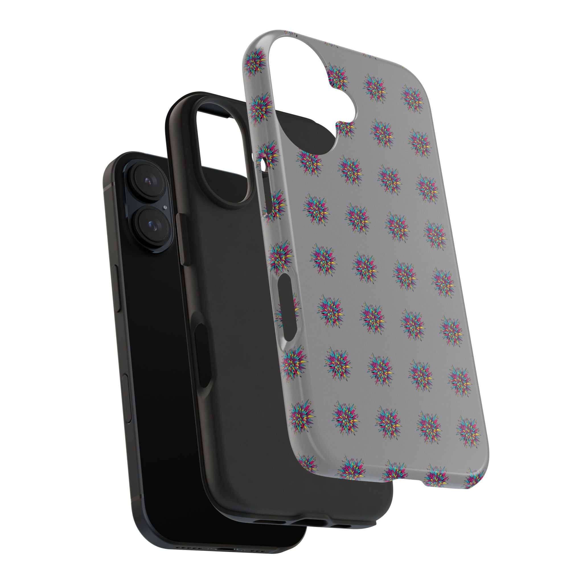 Tough Phone Case — Abstract Floral Burst Pattern on Gray (Protective Slim Fit)