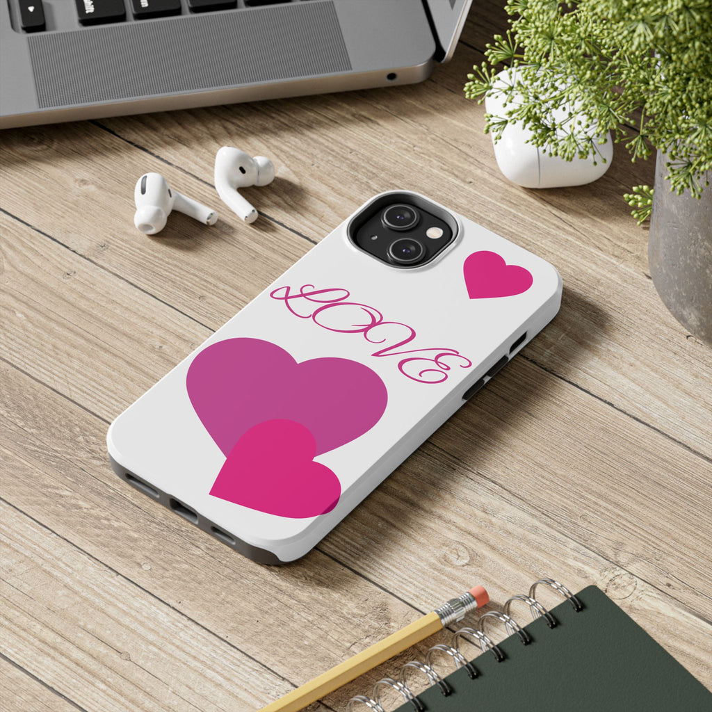Love Heart Tough Phone Case — Pink Hearts Protective Phone Cover