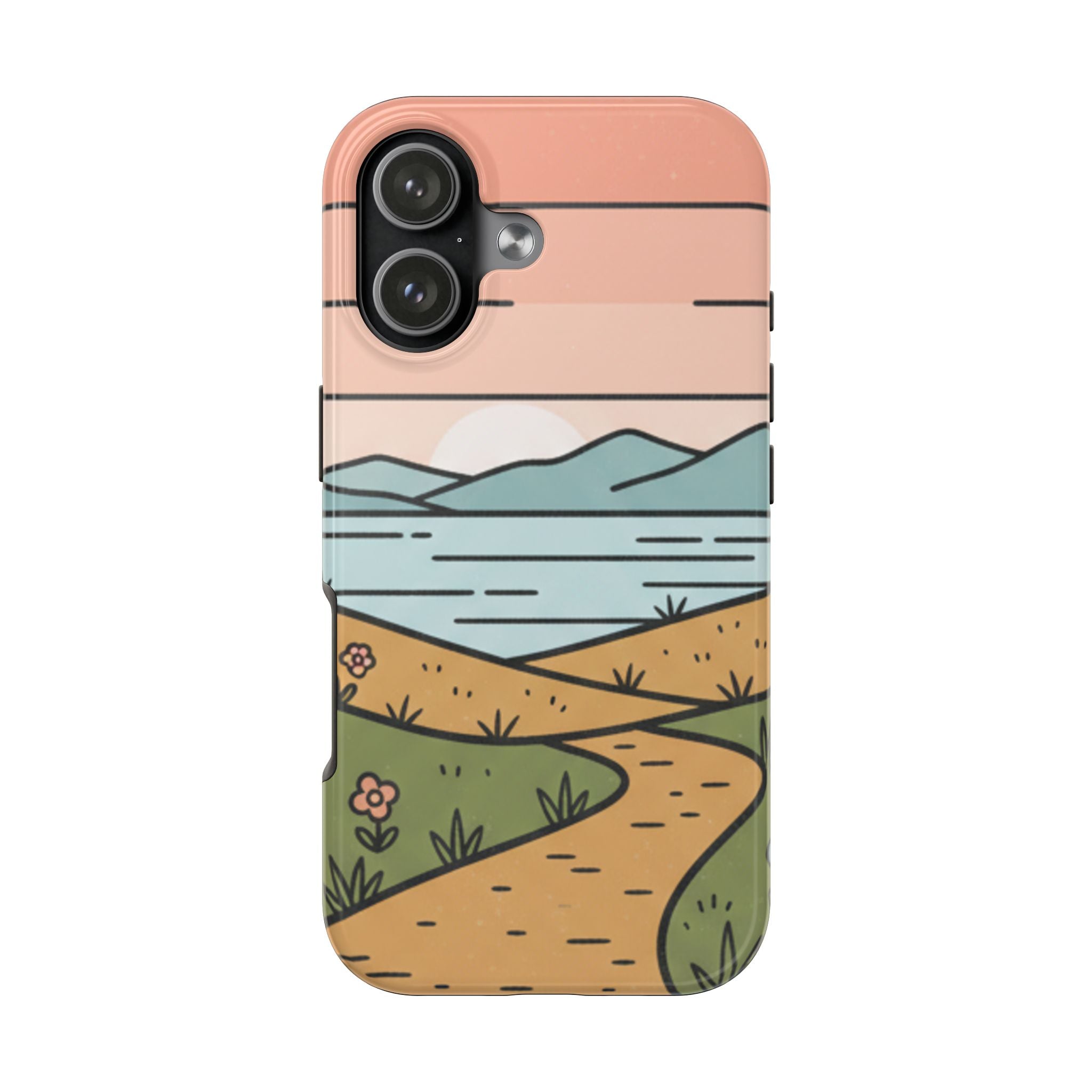 Scenic Path Tough Phone Case — Pastel Lake & Mountain Protective Cover
