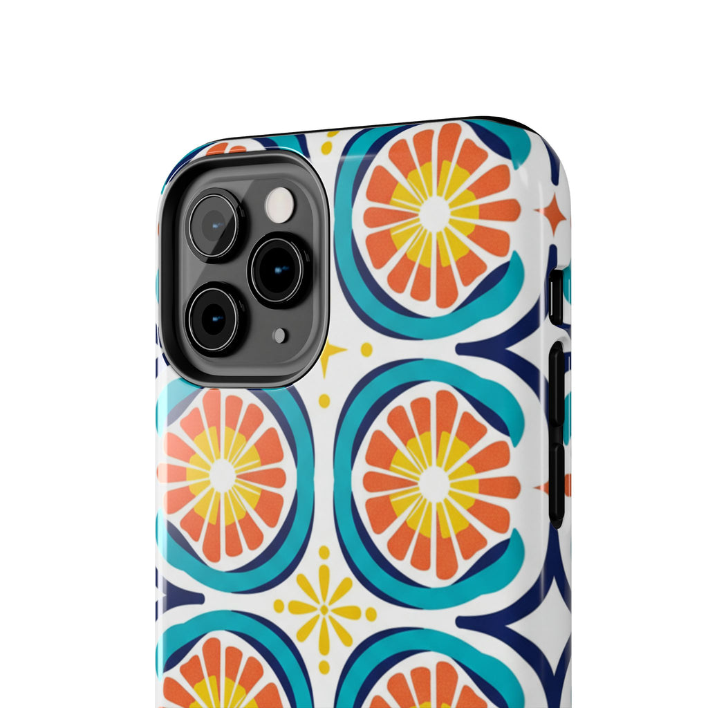 Citrus Tile Tough Phone Case — Colorful Retro Orange Slice Pattern