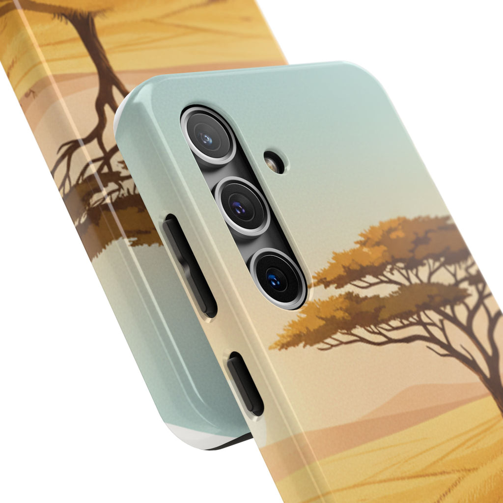 Safari Sunset Tough Phone Case — African Savanna Tree Design