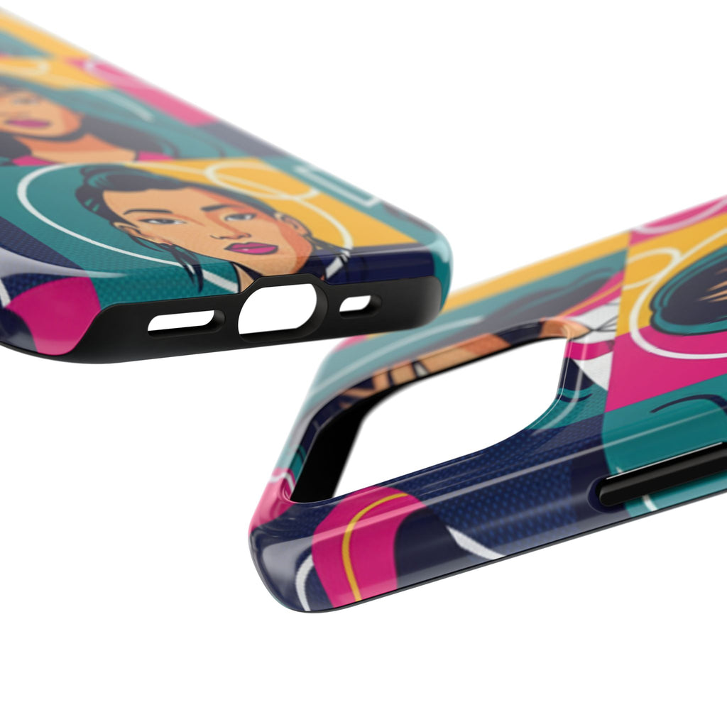 Bold Pop Art Faces Tough Phone Case — Colorful Retro Portrait Protective Cover