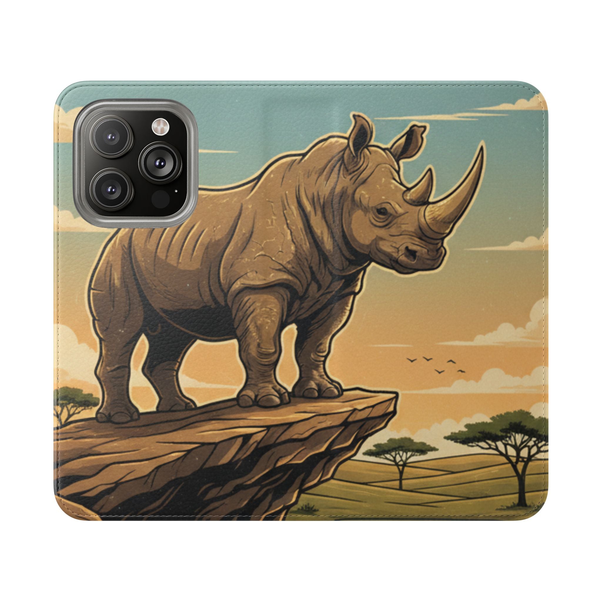 Rhino Sunset Flip Phone Case – Safari Wildlife Wallet Case