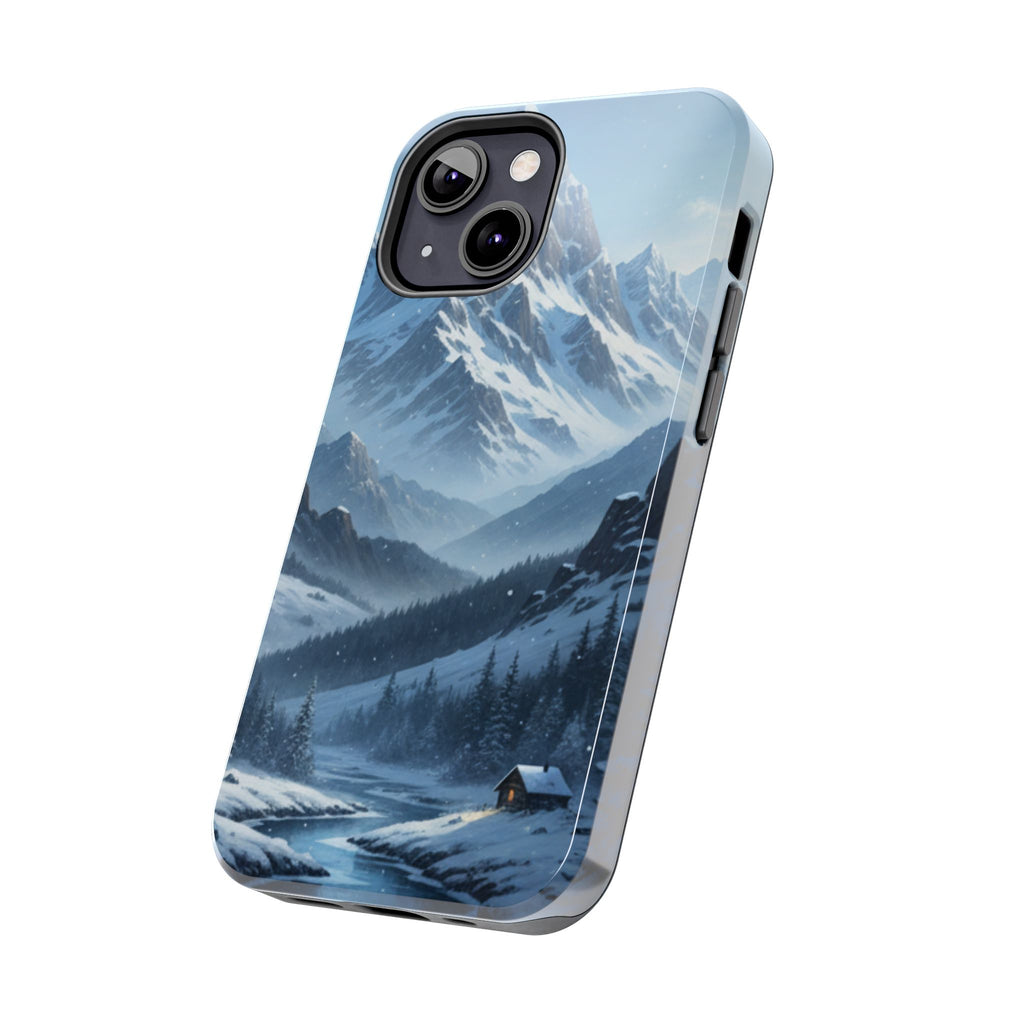 Tough Phone Case — Snowy Mountain Cabin Landscape Protective Phone Cover
