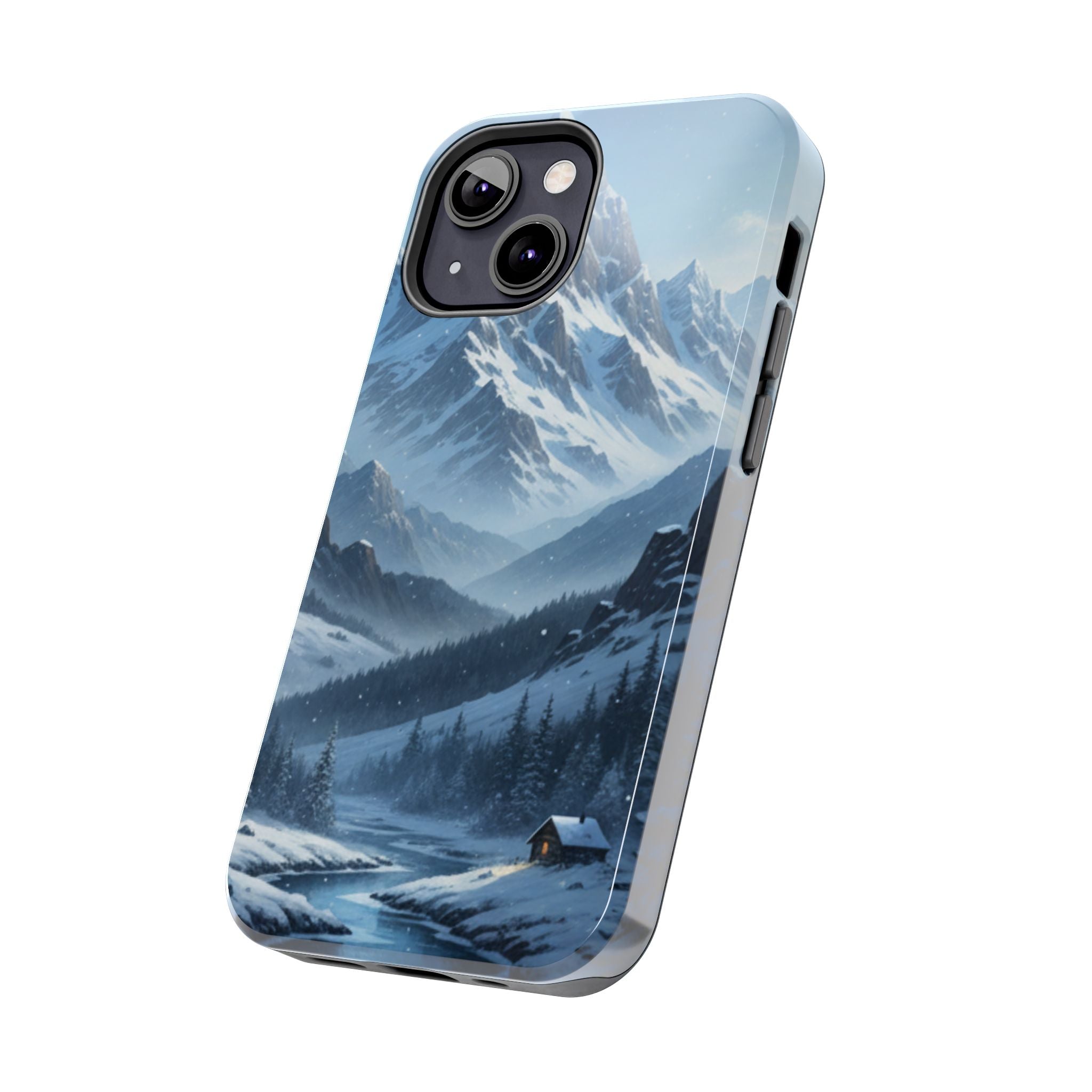 Tough Phone Case — Snowy Mountain Cabin Landscape Protective Phone Cover