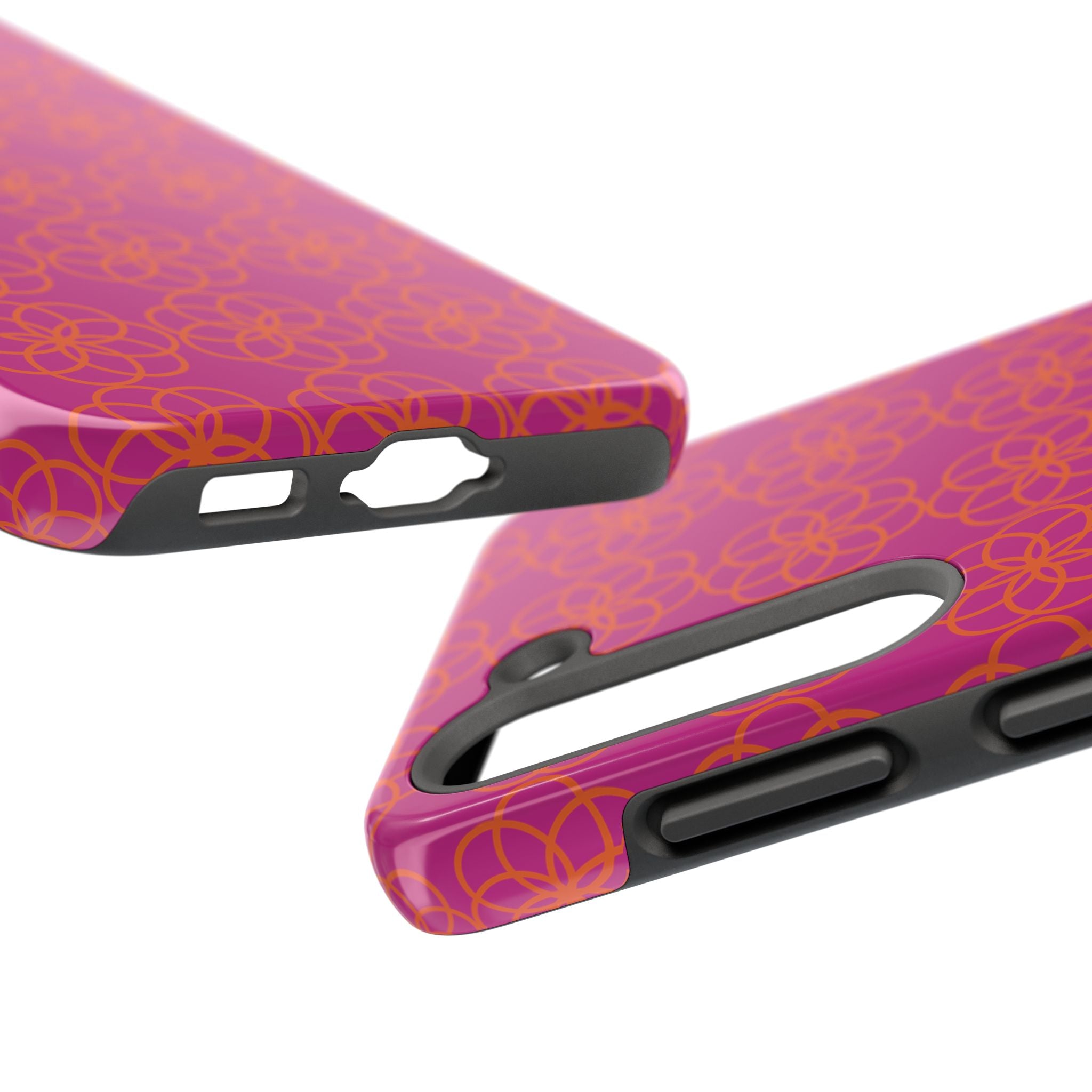 Floral Geometric Tough Phone Case — Pink & Orange Patterned Protective Cover