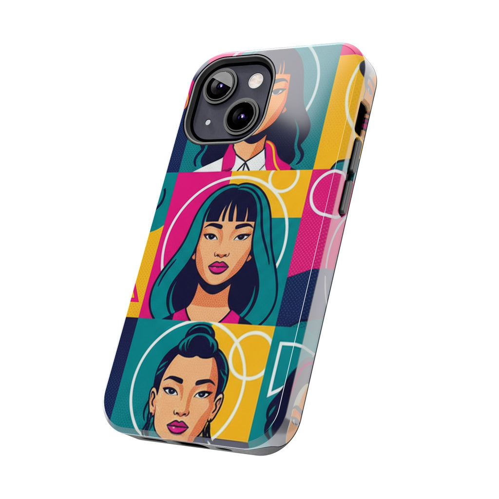 Bold Pop Art Faces Tough Phone Case — Colorful Retro Portrait Protective Cover