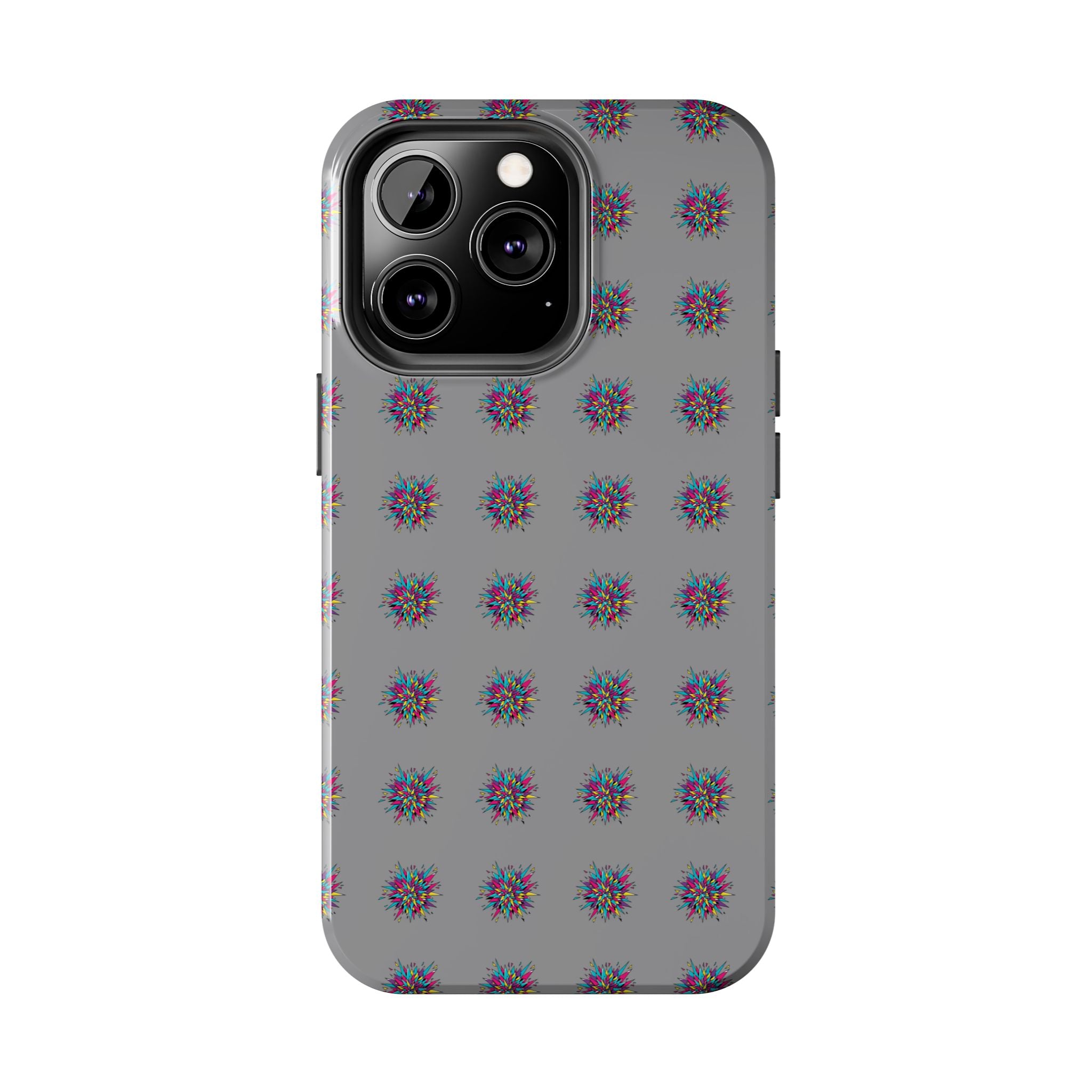 Tough Phone Case — Abstract Floral Burst Pattern on Gray (Protective Slim Fit)