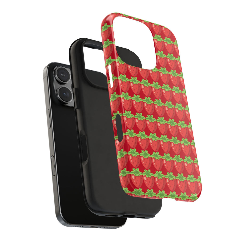 Strawberry Pattern Tough Phone Case — Cute Red Fruit Protective Cover