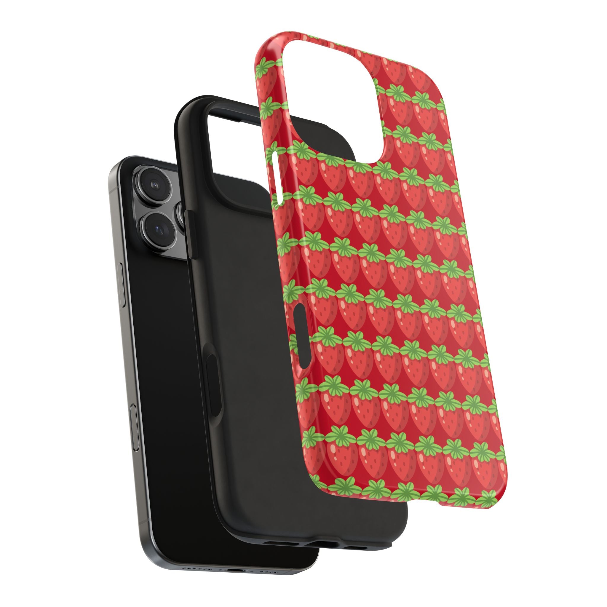 Strawberry Pattern Tough Phone Case — Cute Red Fruit Protective Cover