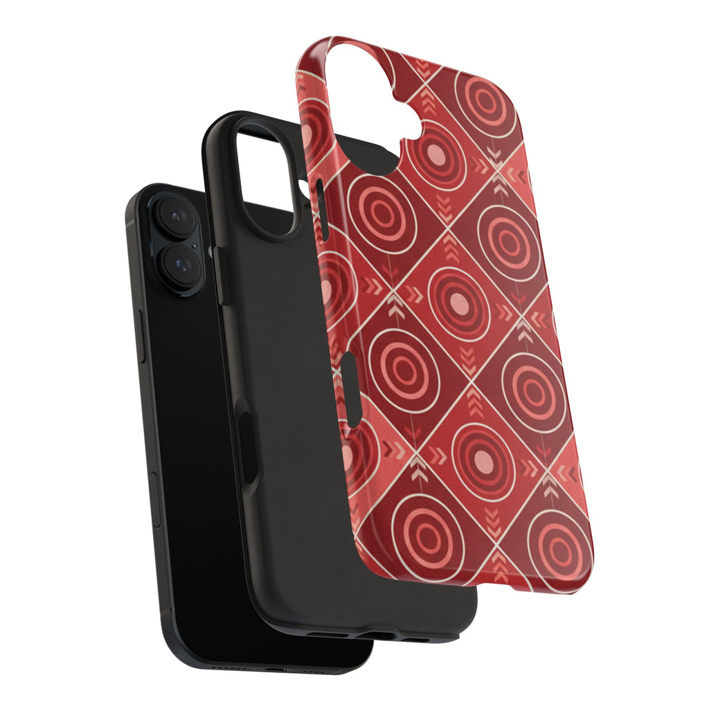 Red Geometric Target Pattern Tough Phone Case — Protective Abstract Retro Design