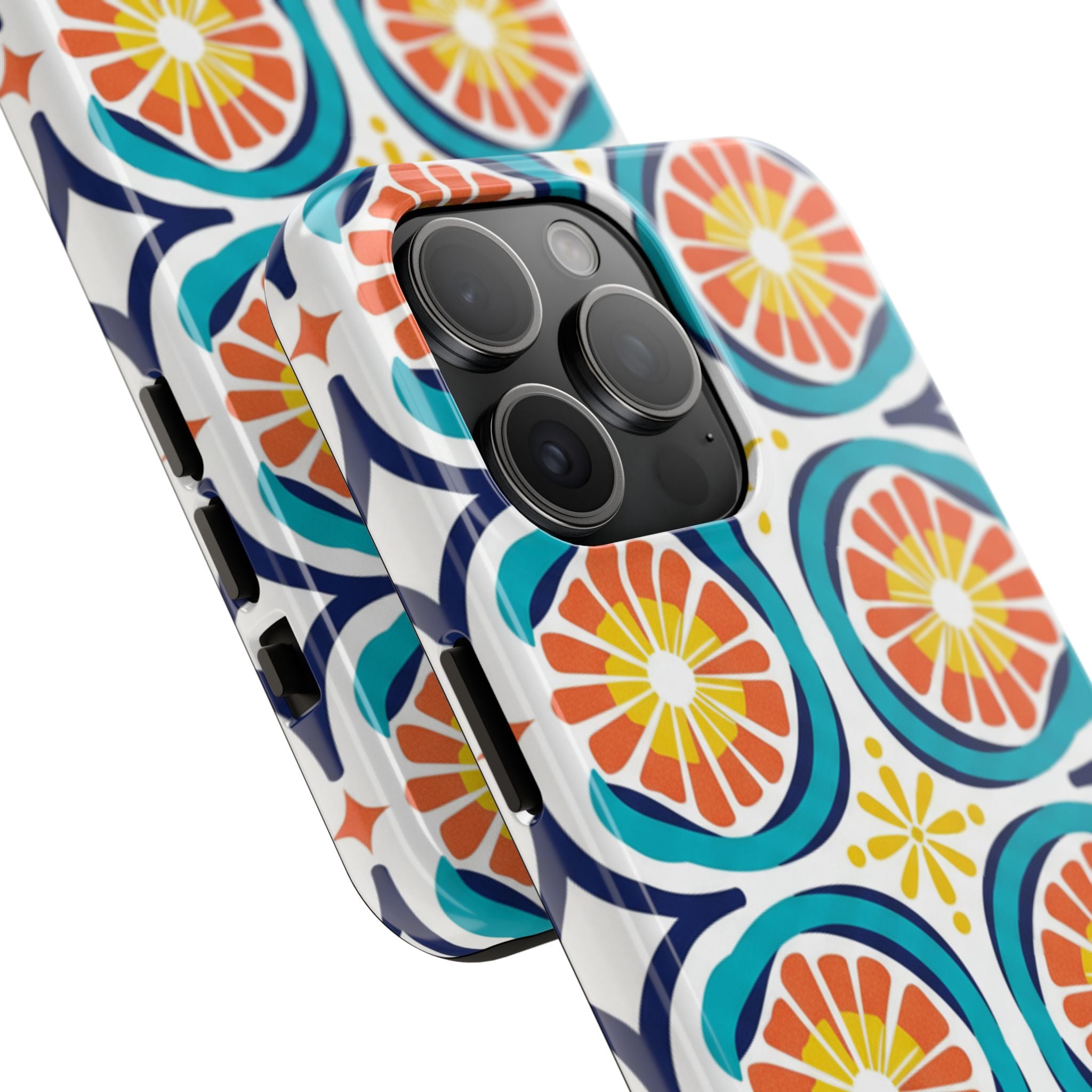 Citrus Tile Tough Phone Case — Colorful Retro Orange Slice Pattern