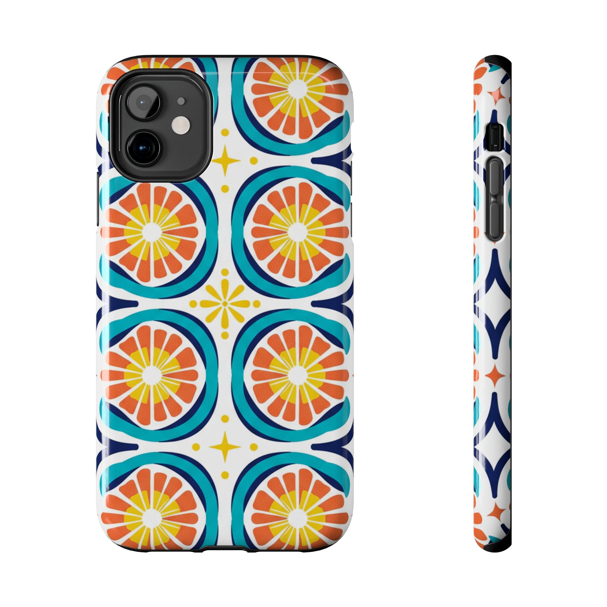 Citrus Tile Tough Phone Case — Colorful Retro Orange Slice Pattern