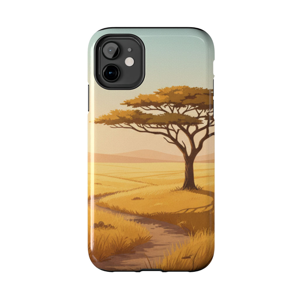 Safari Sunset Tough Phone Case — African Savanna Tree Design
