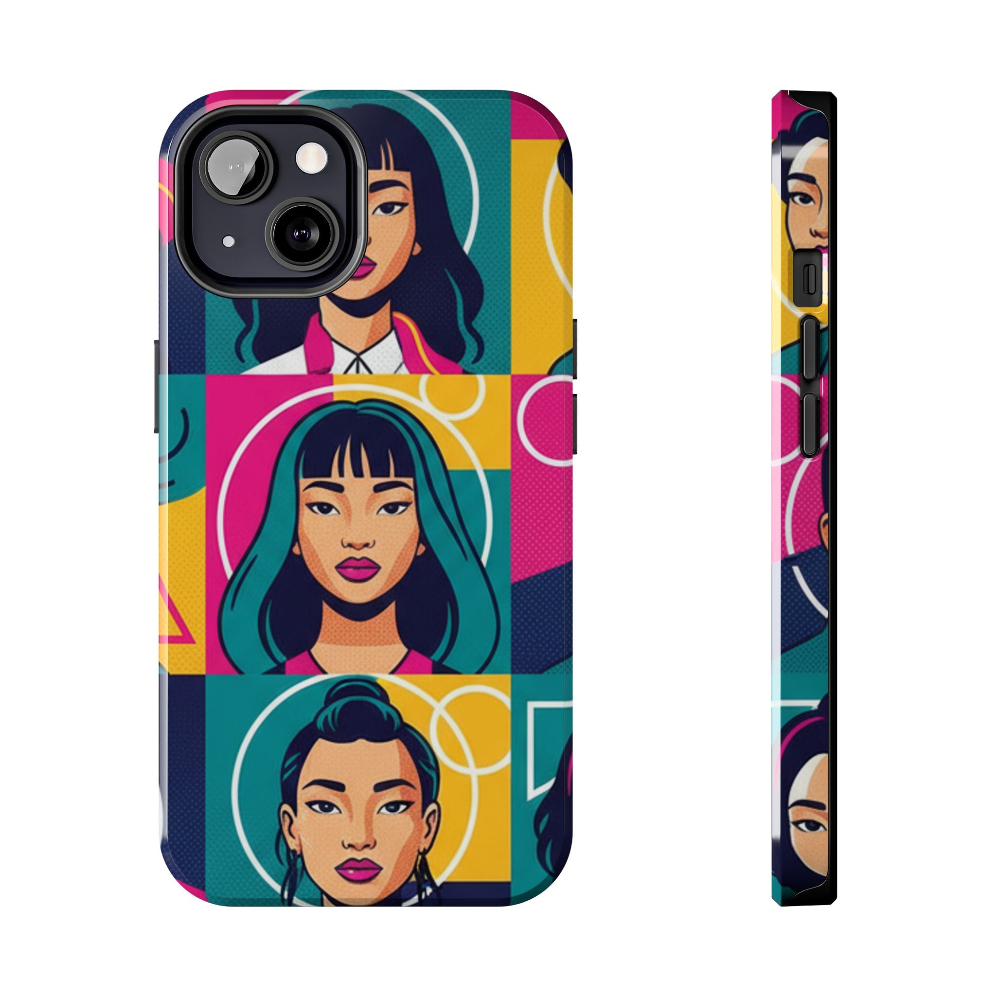 Bold Pop Art Faces Tough Phone Case — Colorful Retro Portrait Protective Cover