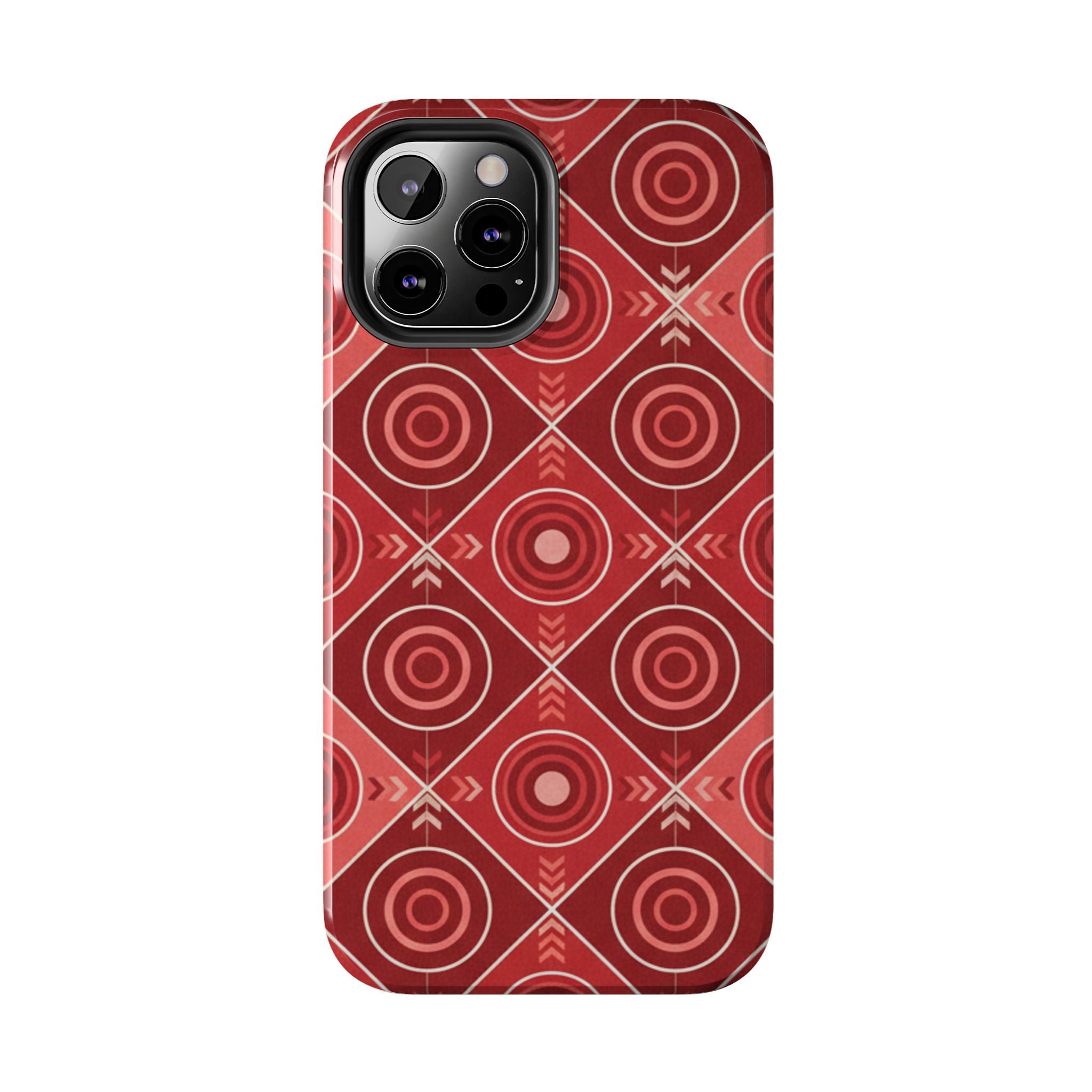 Red Geometric Target Pattern Tough Phone Case — Protective Abstract Retro Design