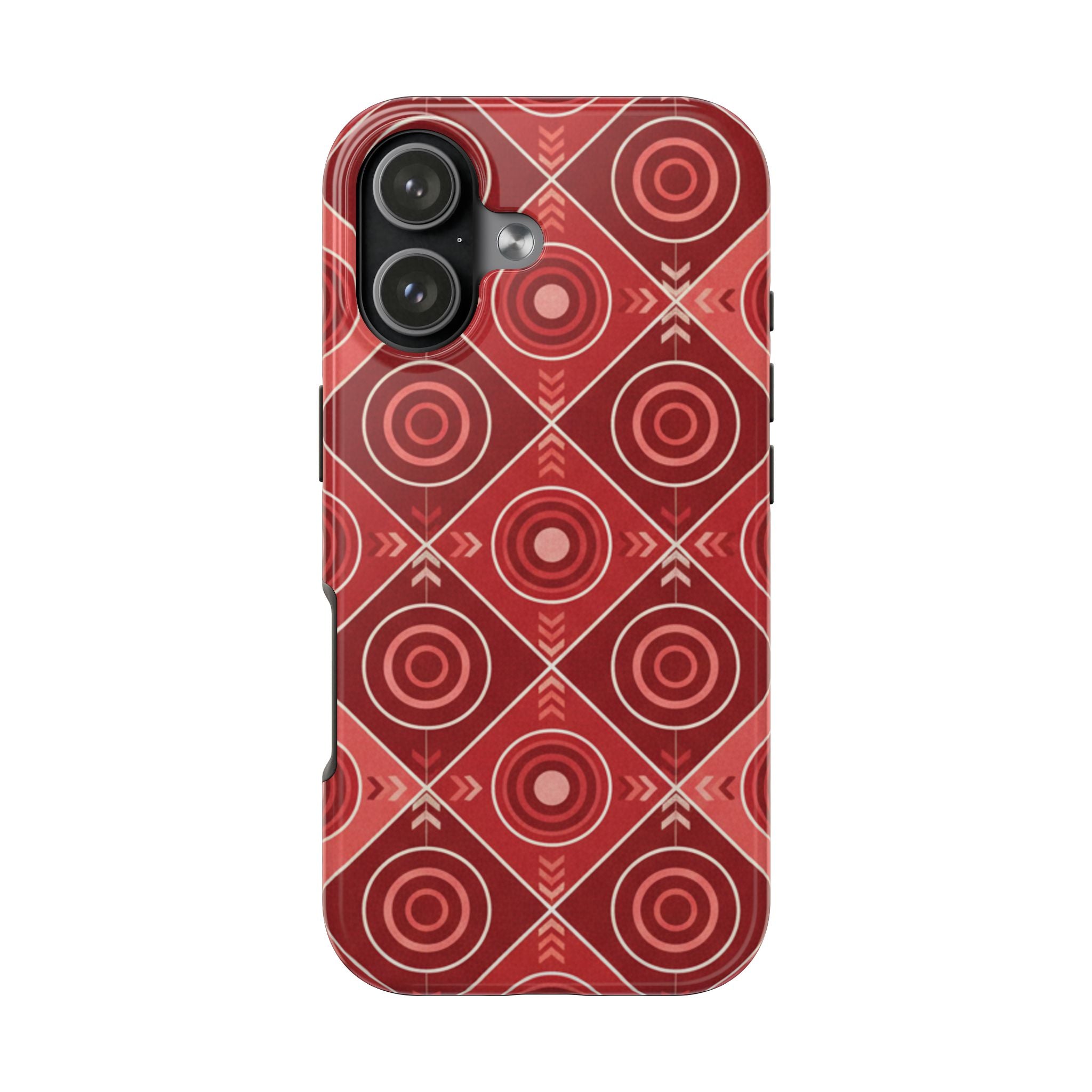 Red Geometric Target Pattern Tough Phone Case — Protective Abstract Retro Design