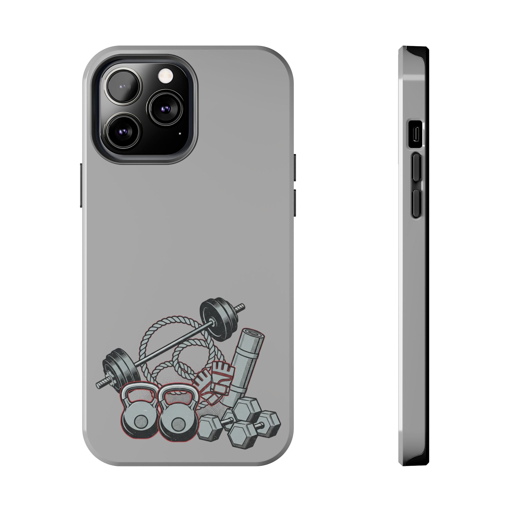 Fitness Gear Tough Phone Case — Dumbbells, Kettlebells & Jump Rope Design
