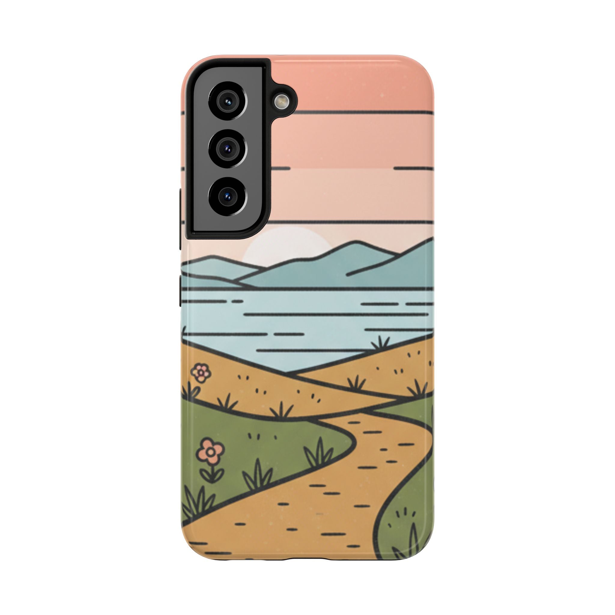 Scenic Path Tough Phone Case — Pastel Lake & Mountain Protective Cover