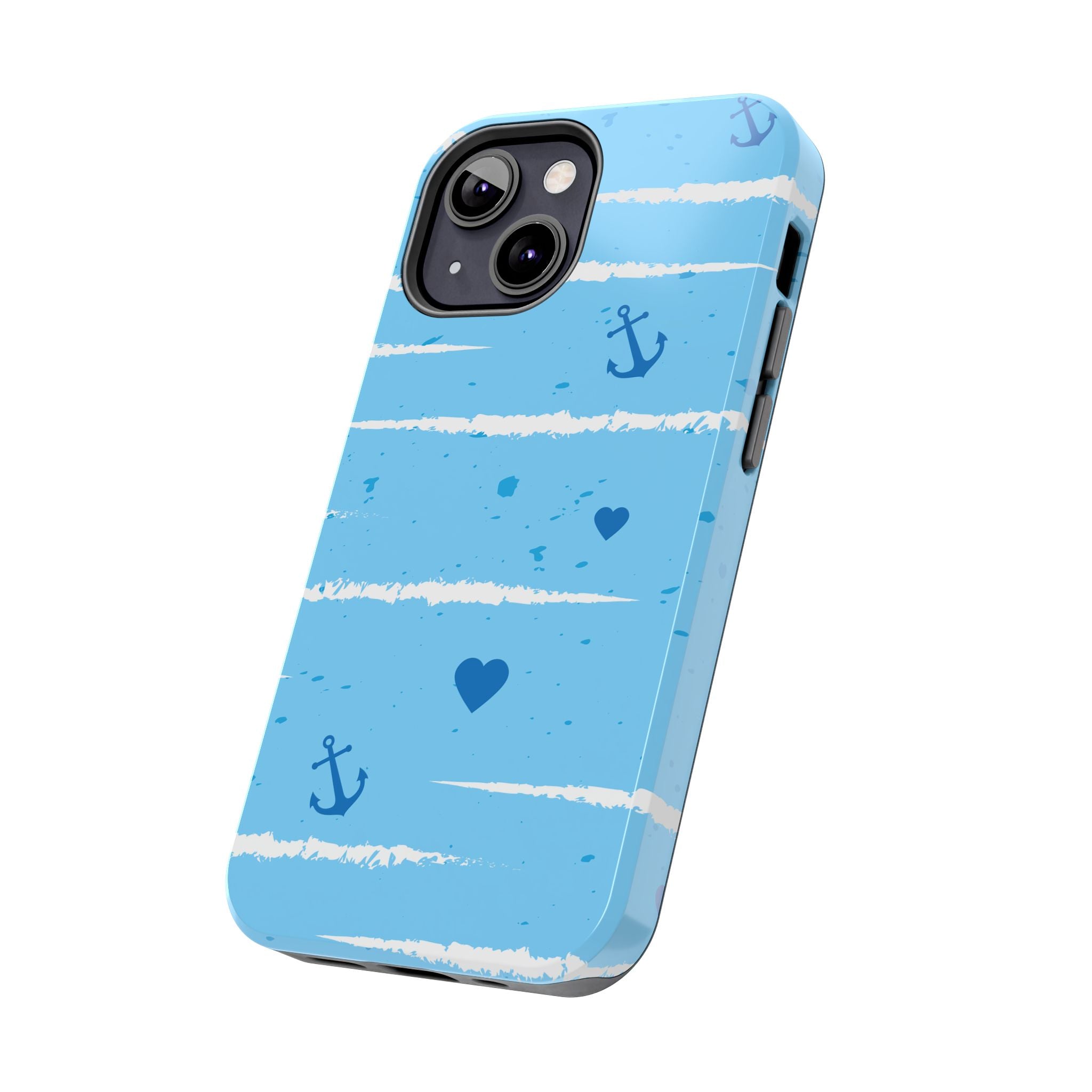 Nautical Blue Anchor & Hearts Tough Phone Case — Cute Striped Protective Cover