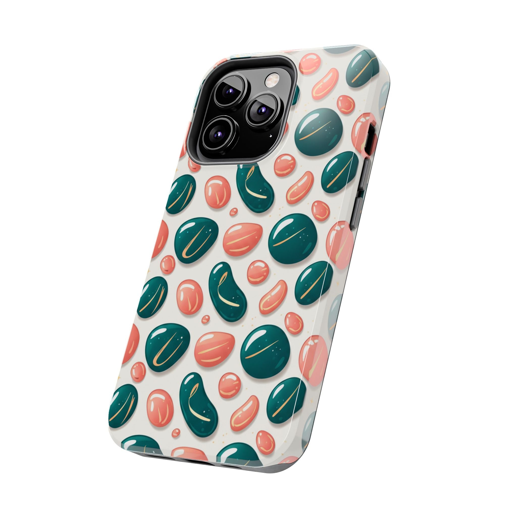Abstract Pebble Pattern Tough Phone Case — Coral & Teal Protective Cover