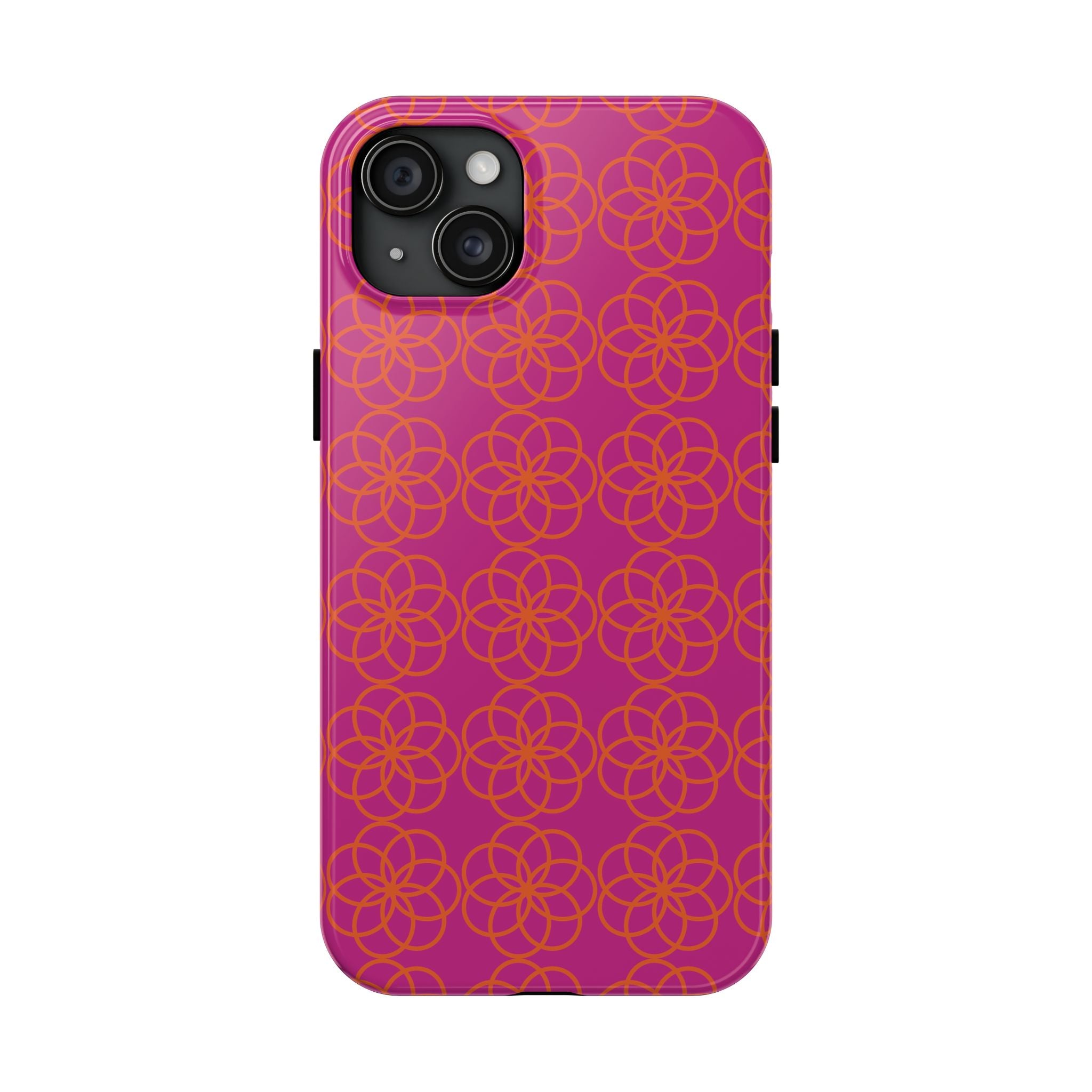 Floral Geometric Tough Phone Case — Pink & Orange Patterned Protective Cover