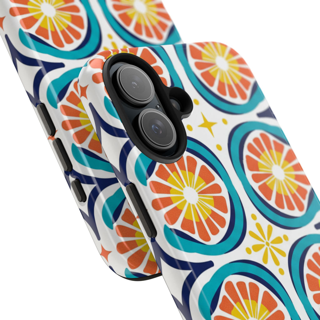 Citrus Tile Tough Phone Case — Colorful Retro Orange Slice Pattern