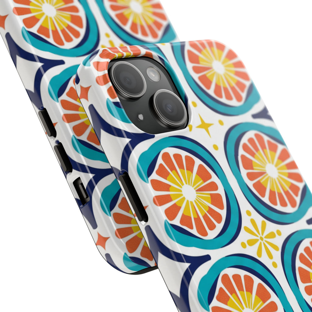 Citrus Tile Tough Phone Case — Colorful Retro Orange Slice Pattern