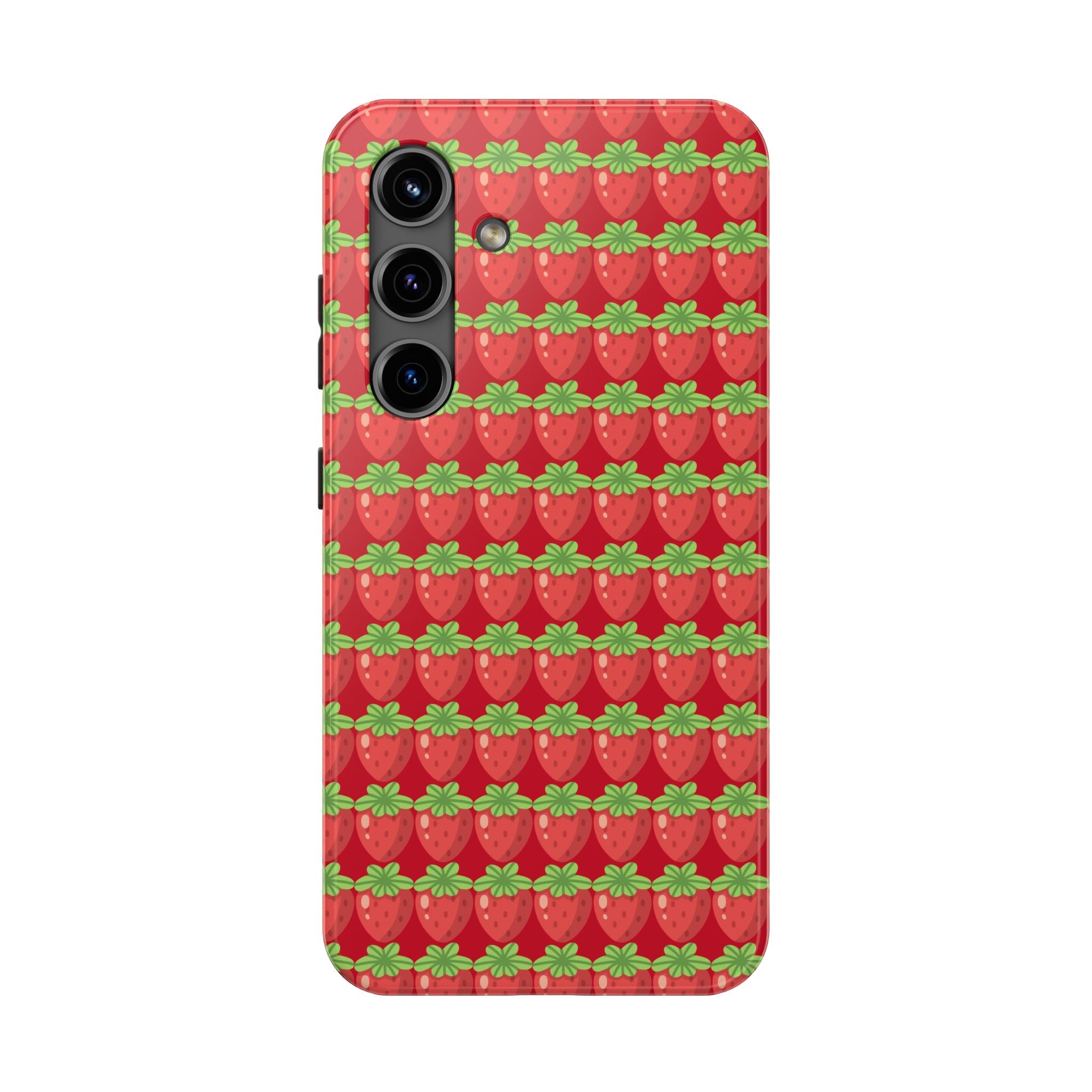 Strawberry Pattern Tough Phone Case — Cute Red Fruit Protective Cover