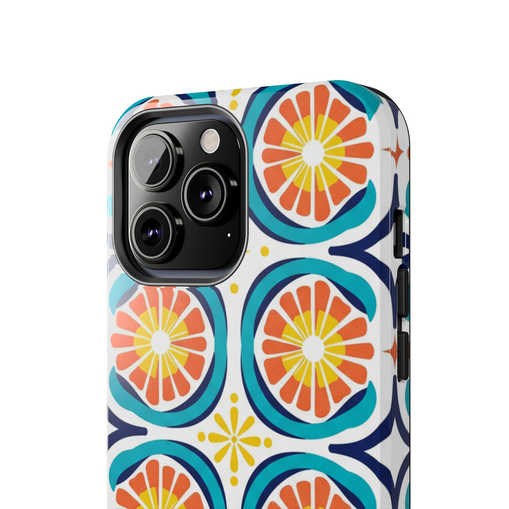 Citrus Tile Tough Phone Case — Colorful Retro Orange Slice Pattern