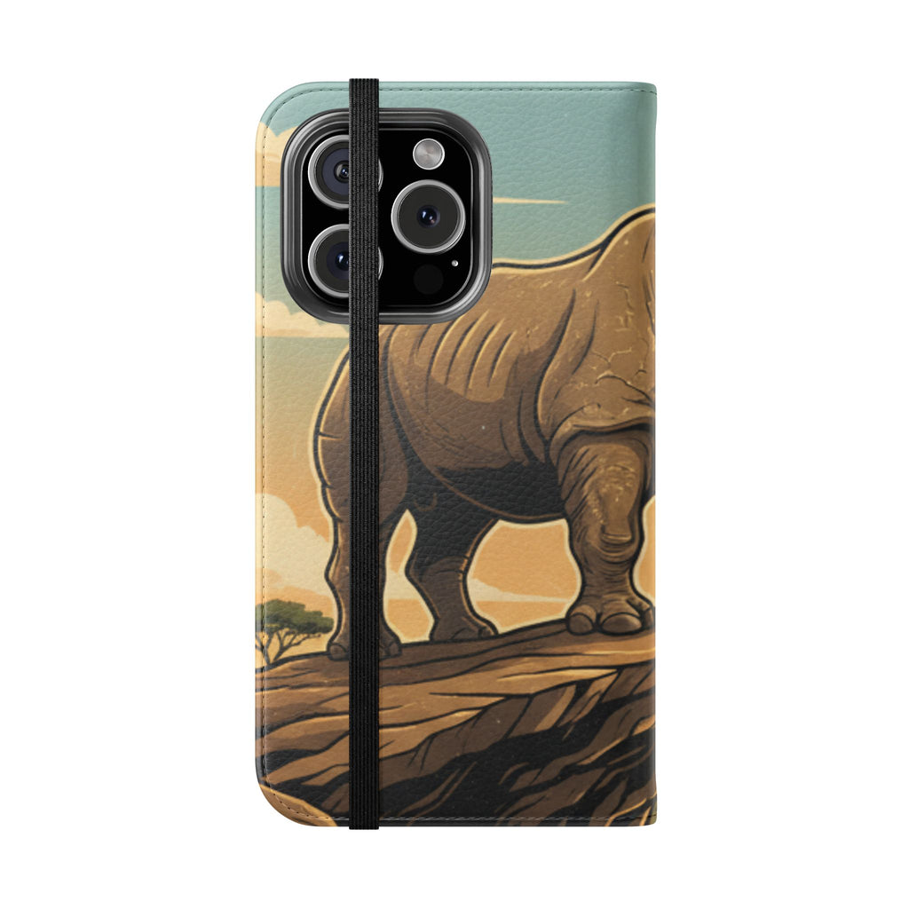Rhino Sunset Flip Phone Case – Safari Wildlife Wallet Case