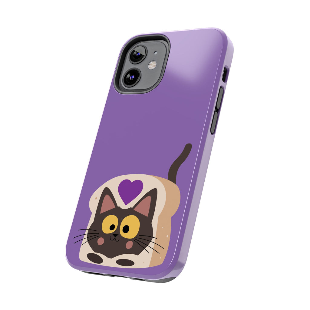 Purple Cute Cat-in-Bread Tough Phone Case — Cute Cat Heart Design