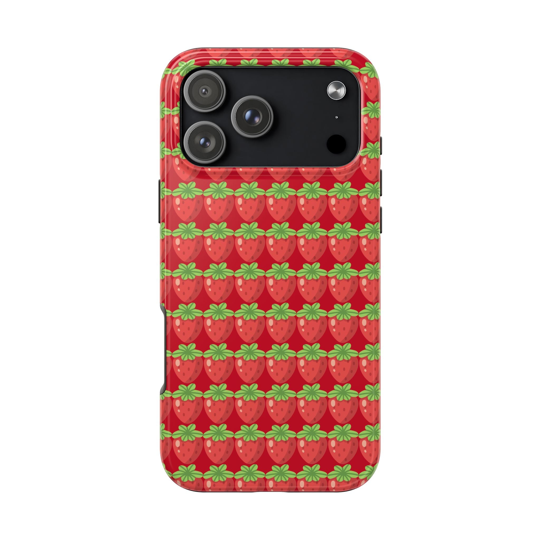 Strawberry Pattern Tough Phone Case — Cute Red Fruit Protective Cover