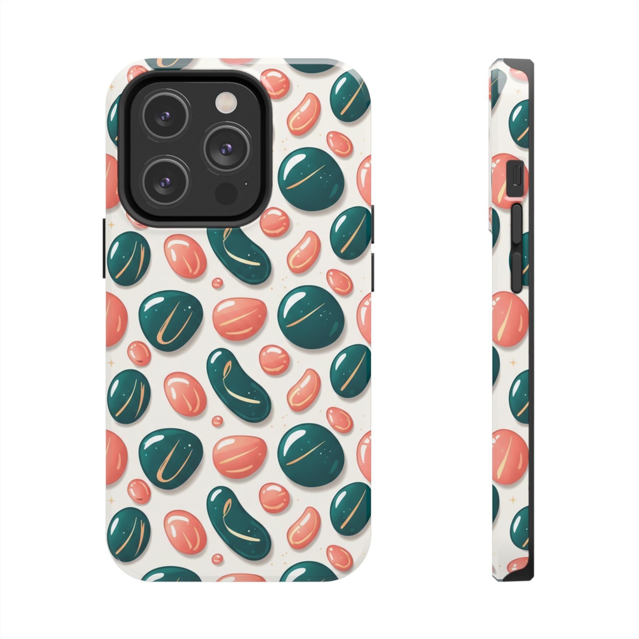Abstract Pebble Pattern Tough Phone Case — Coral & Teal Protective Cover