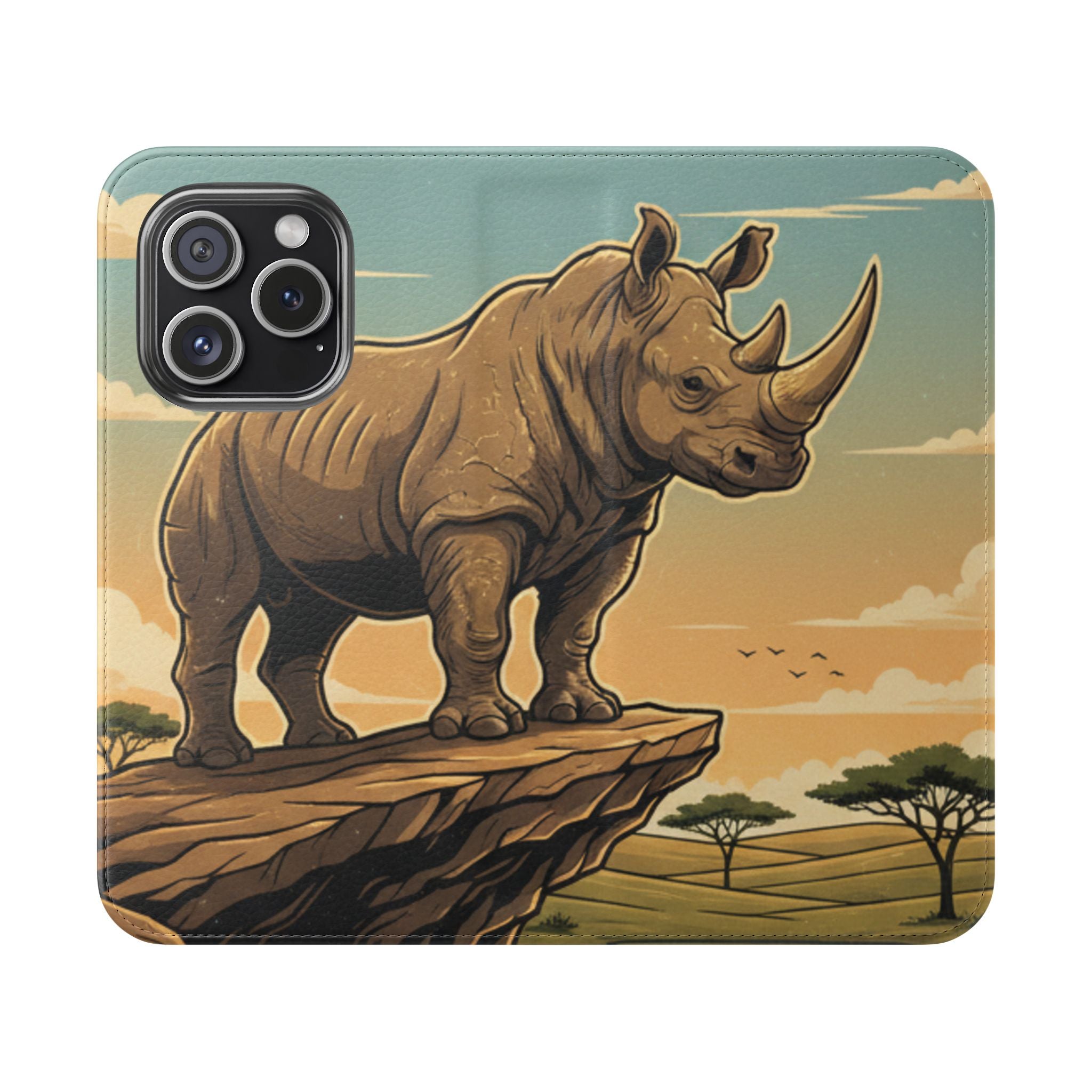 Rhino Sunset Flip Phone Case – Safari Wildlife Wallet Case