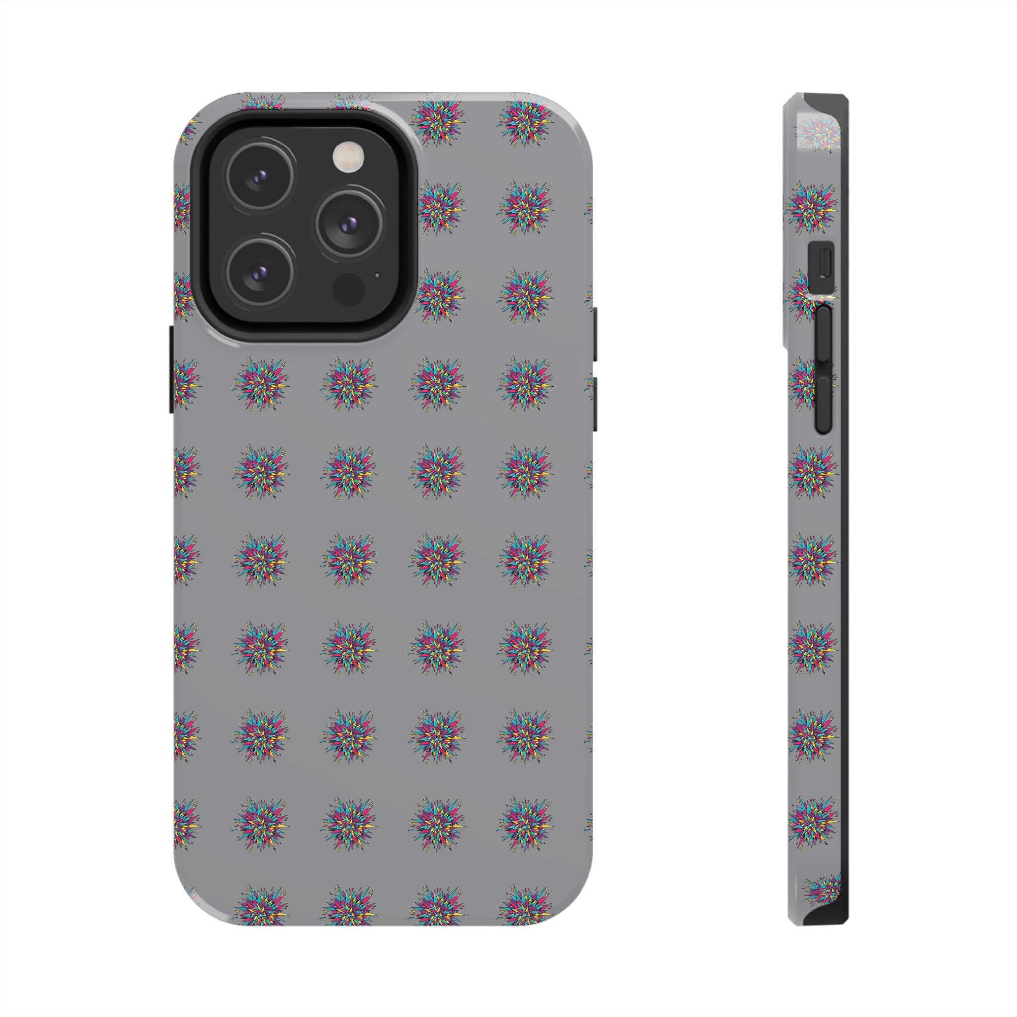 Tough Phone Case — Abstract Floral Burst Pattern on Gray (Protective Slim Fit)