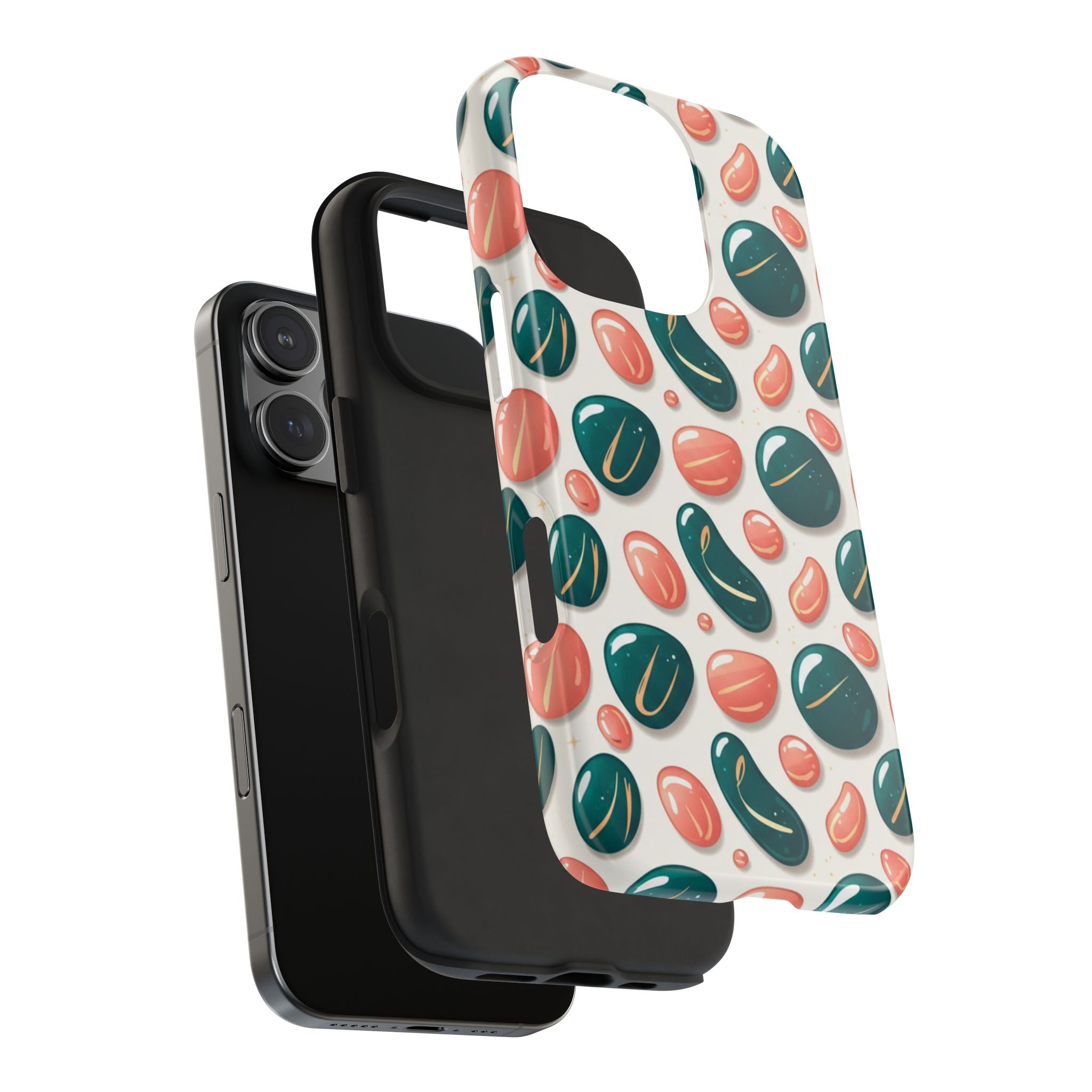 Abstract Pebble Pattern Tough Phone Case — Coral & Teal Protective Cover