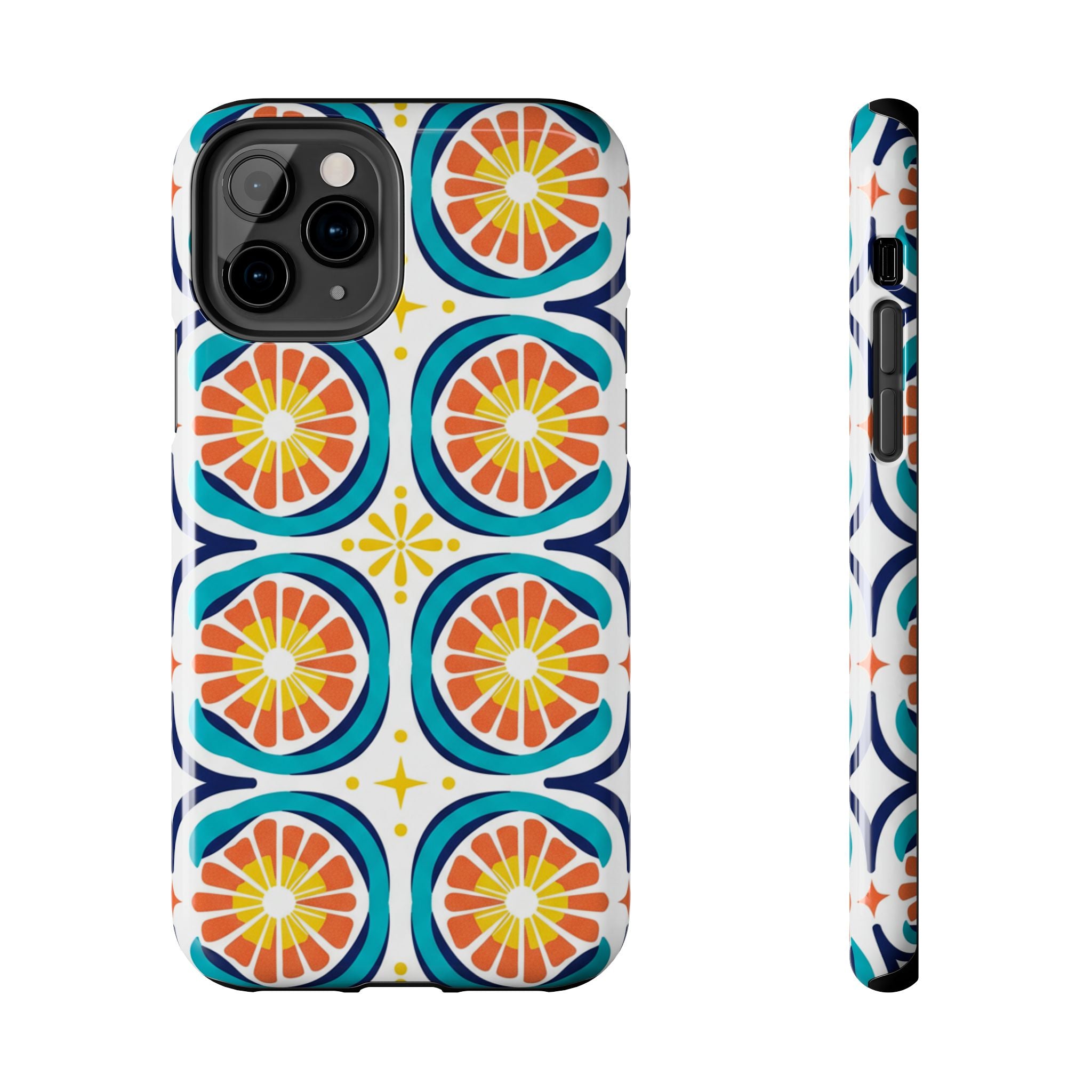 Citrus Tile Tough Phone Case — Colorful Retro Orange Slice Pattern