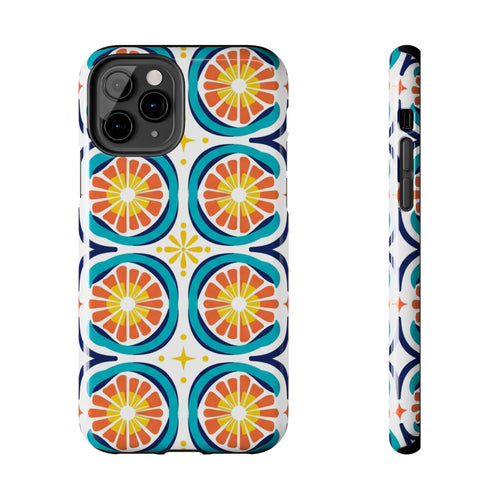 Citrus Tile Tough Phone Case — Colorful Retro Orange Slice Pattern