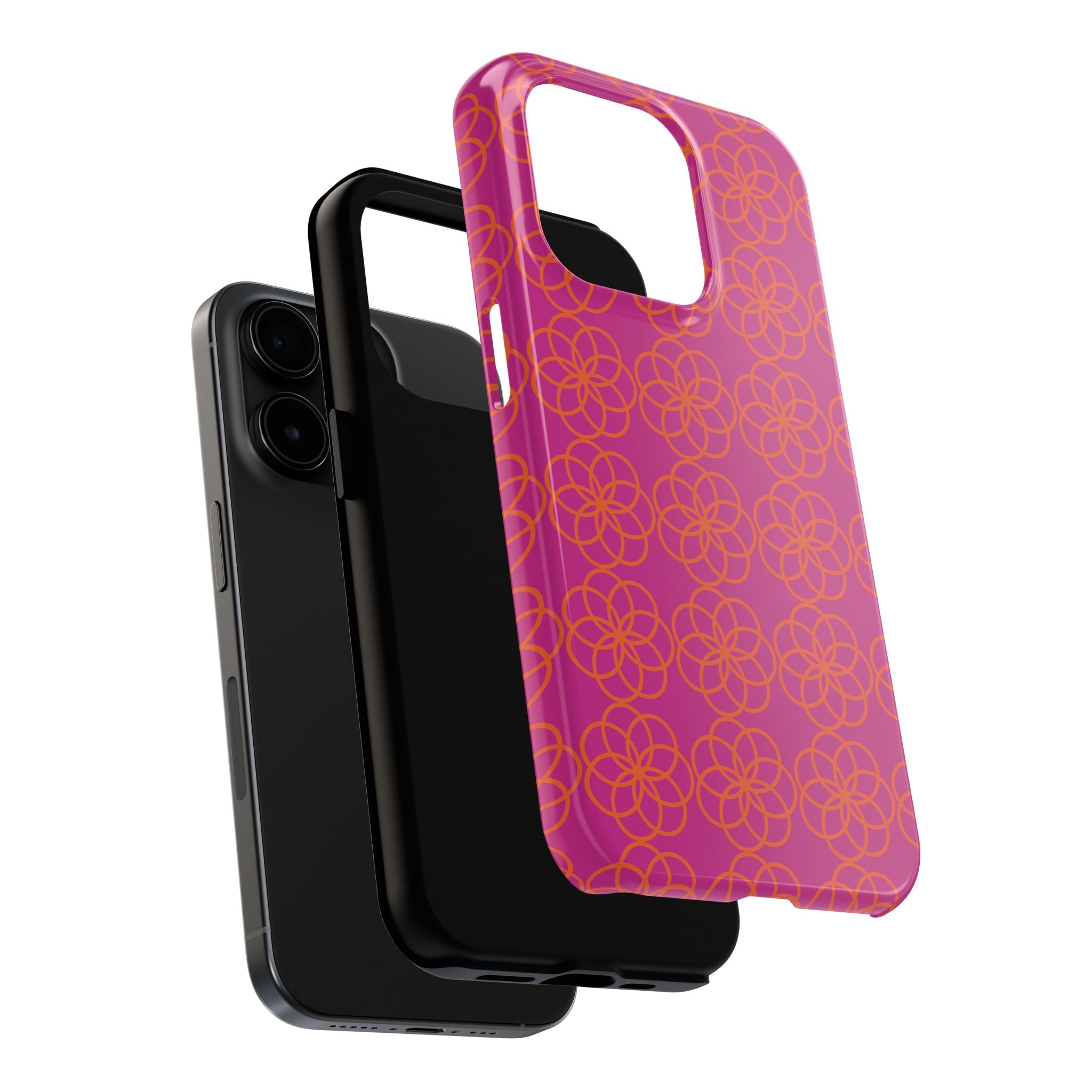 Floral Geometric Tough Phone Case — Pink & Orange Patterned Protective Cover