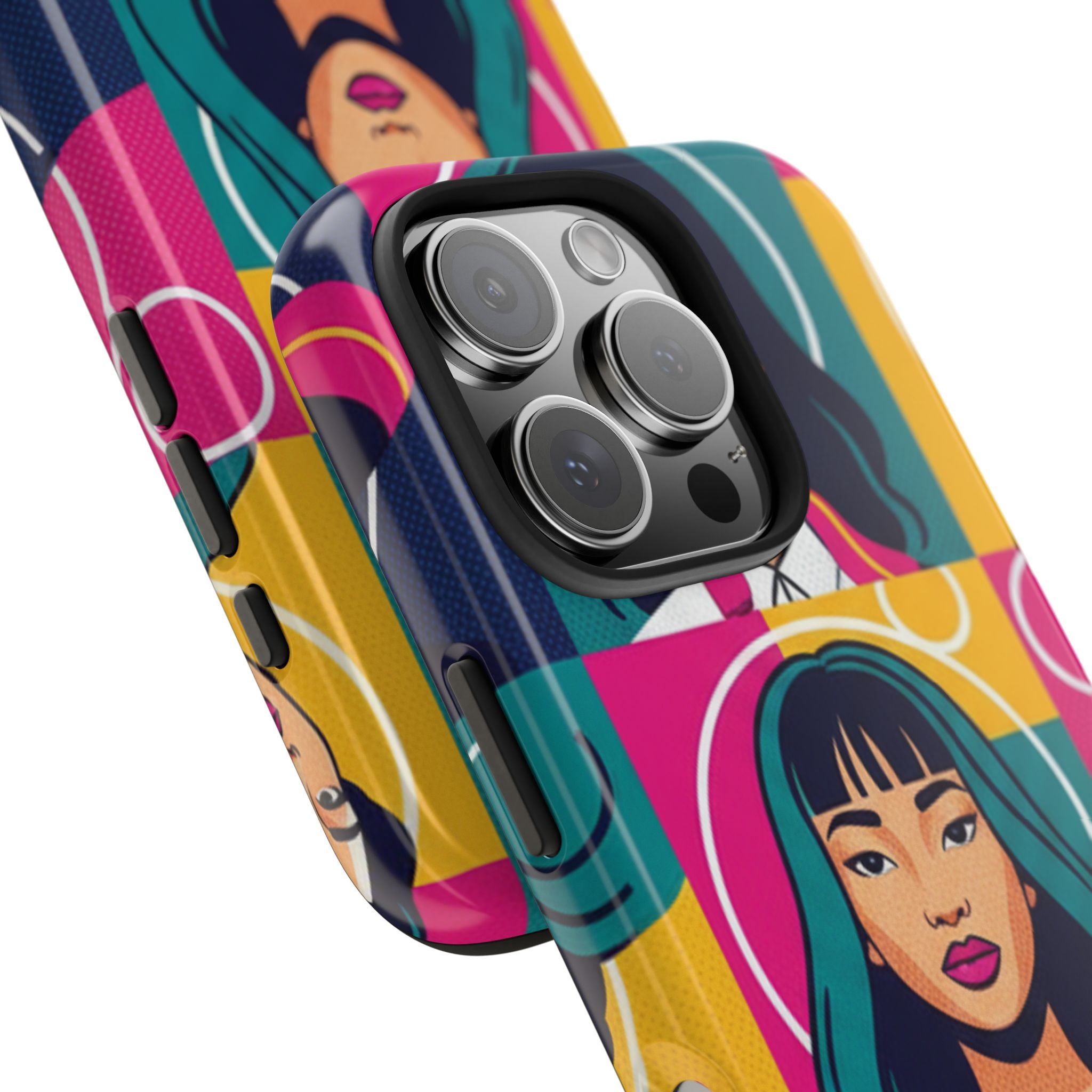 Bold Pop Art Faces Tough Phone Case — Colorful Retro Portrait Protective Cover